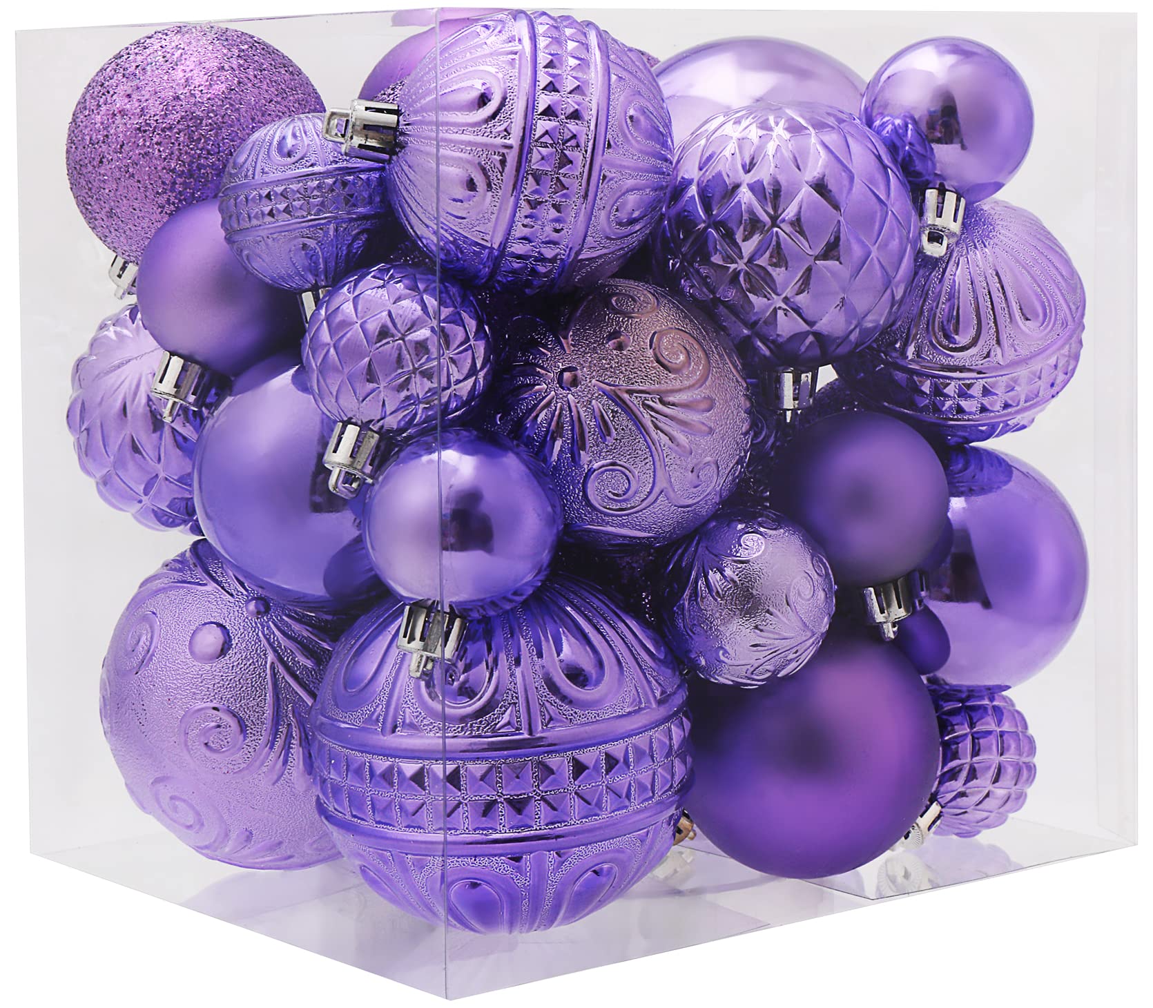 Christmas Ball Ornaments Light Purple Christmas Tree Decorations with Hang Rope-36pcs Shatterproof Christmas Ornaments Set with 