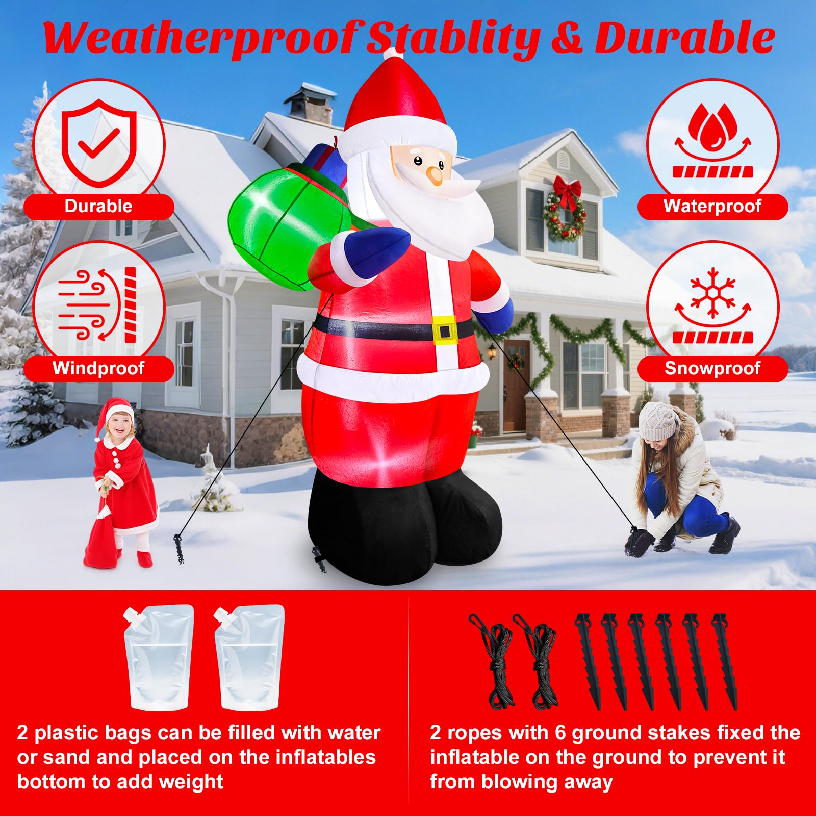 Danxilu 8 FT Christmas Inflatable Santa Claus with Gift Bag Outdoor Decorations, Blow Up Giant Santa IP44 Weatherproof Xmas Deco