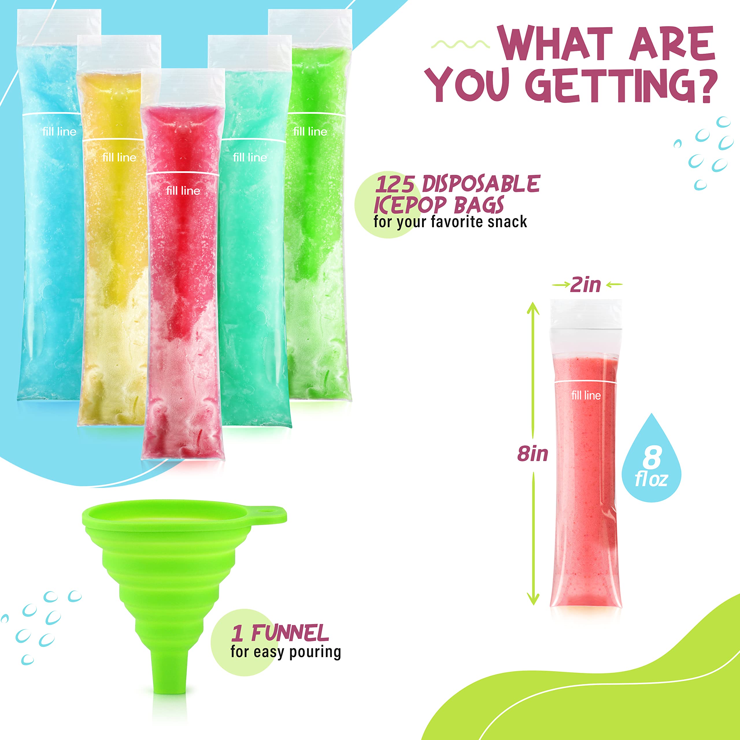 Frozip 125 Disposable Ice Popsicle Mold Bags| Bpa Free Freezer Tubes With Zip Seals | For Healthy Snacks, Yogurt Sticks, Juice &