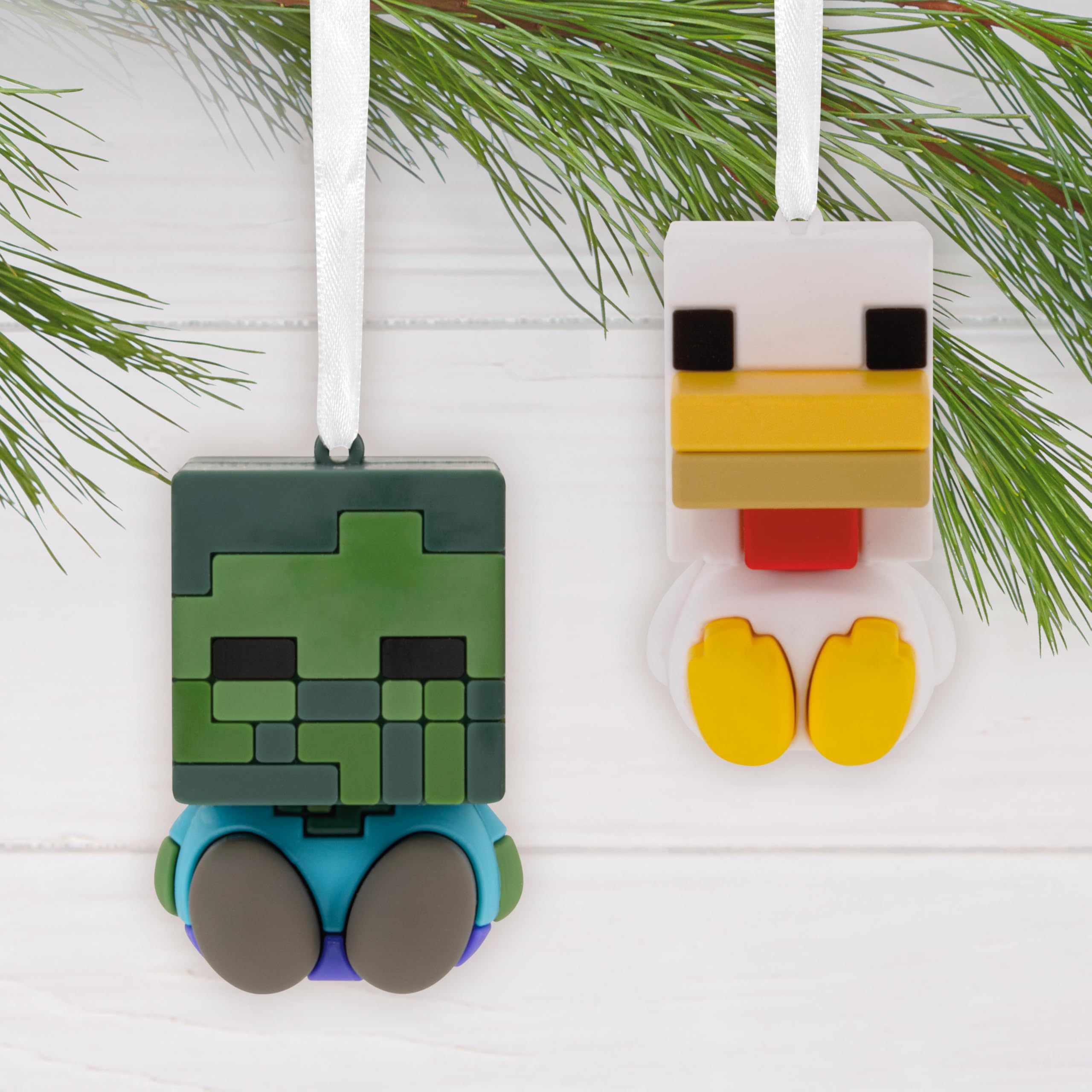 Hallmark Better Together Minecraft Zombie and Chicken Jockey Magnetic Christmas Ornaments, Set of 2, Gifts for Gamers