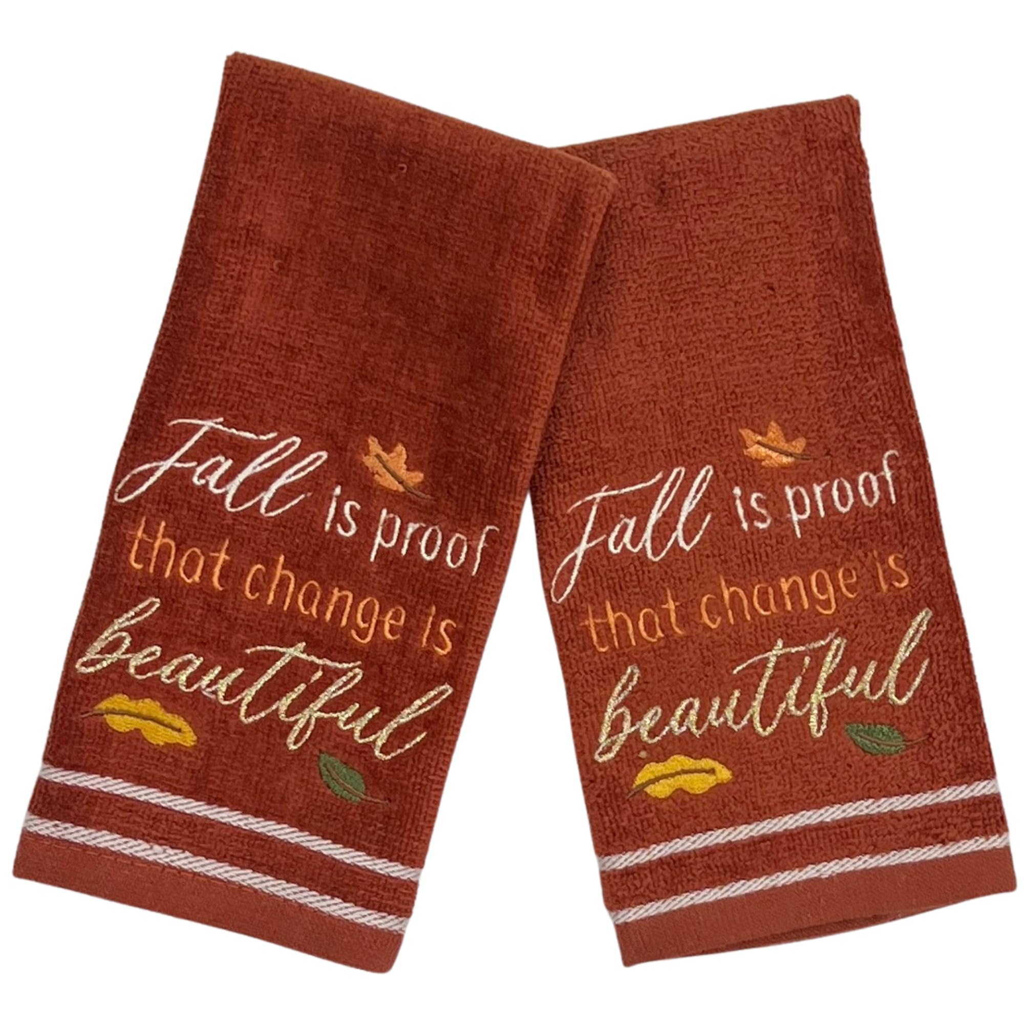 Serafina Home Autumn Fall Bath Fingertip Towels Bathroom Decor Farmhouse Harvest: Rust Dark Orange 100% Cotton Embroidered Fall