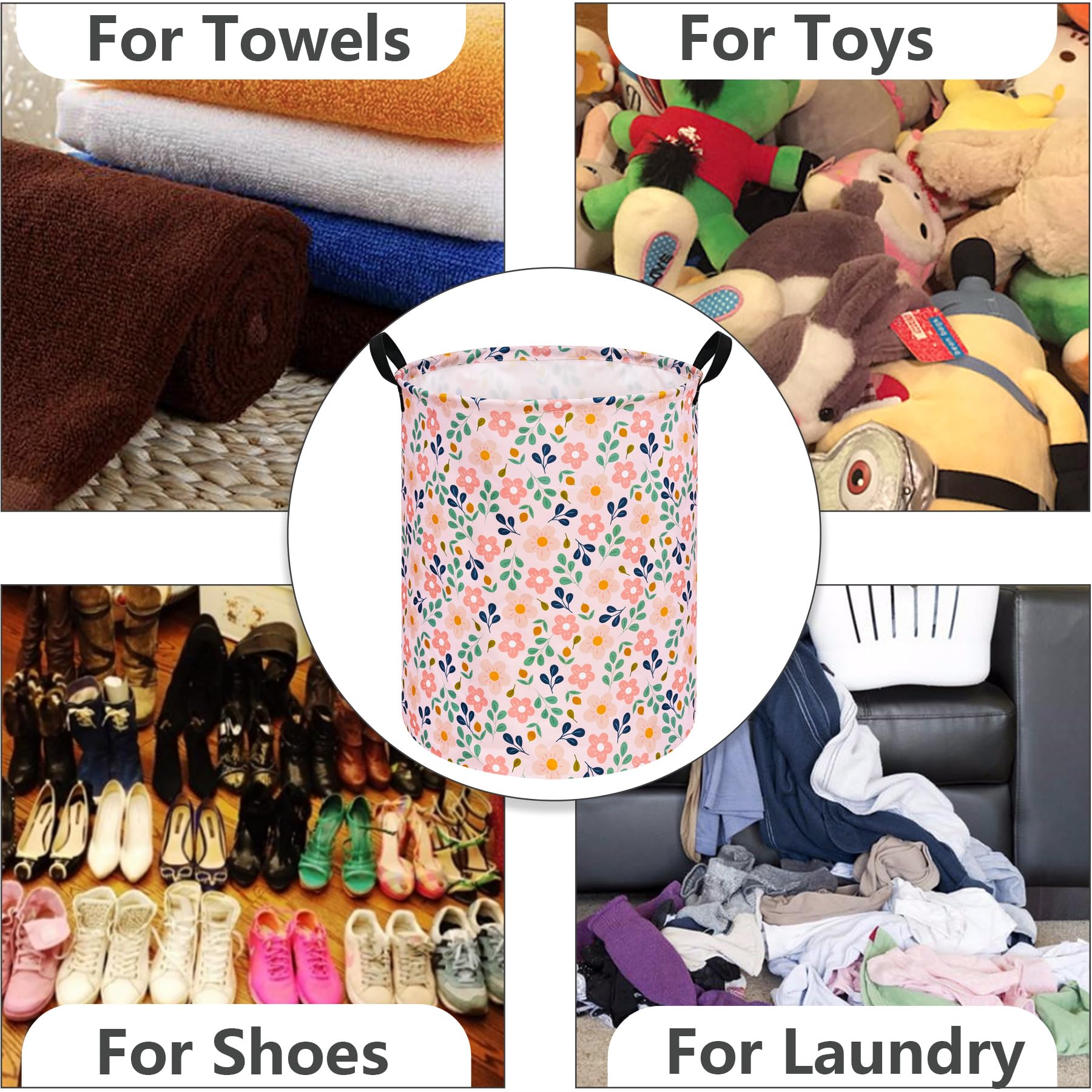 Kids Flower Hamper Storage Bins,Girls Room Decor Laundry Basket,Waterproof Clothes Organizer For Women Toy Box Large Canvas Coll