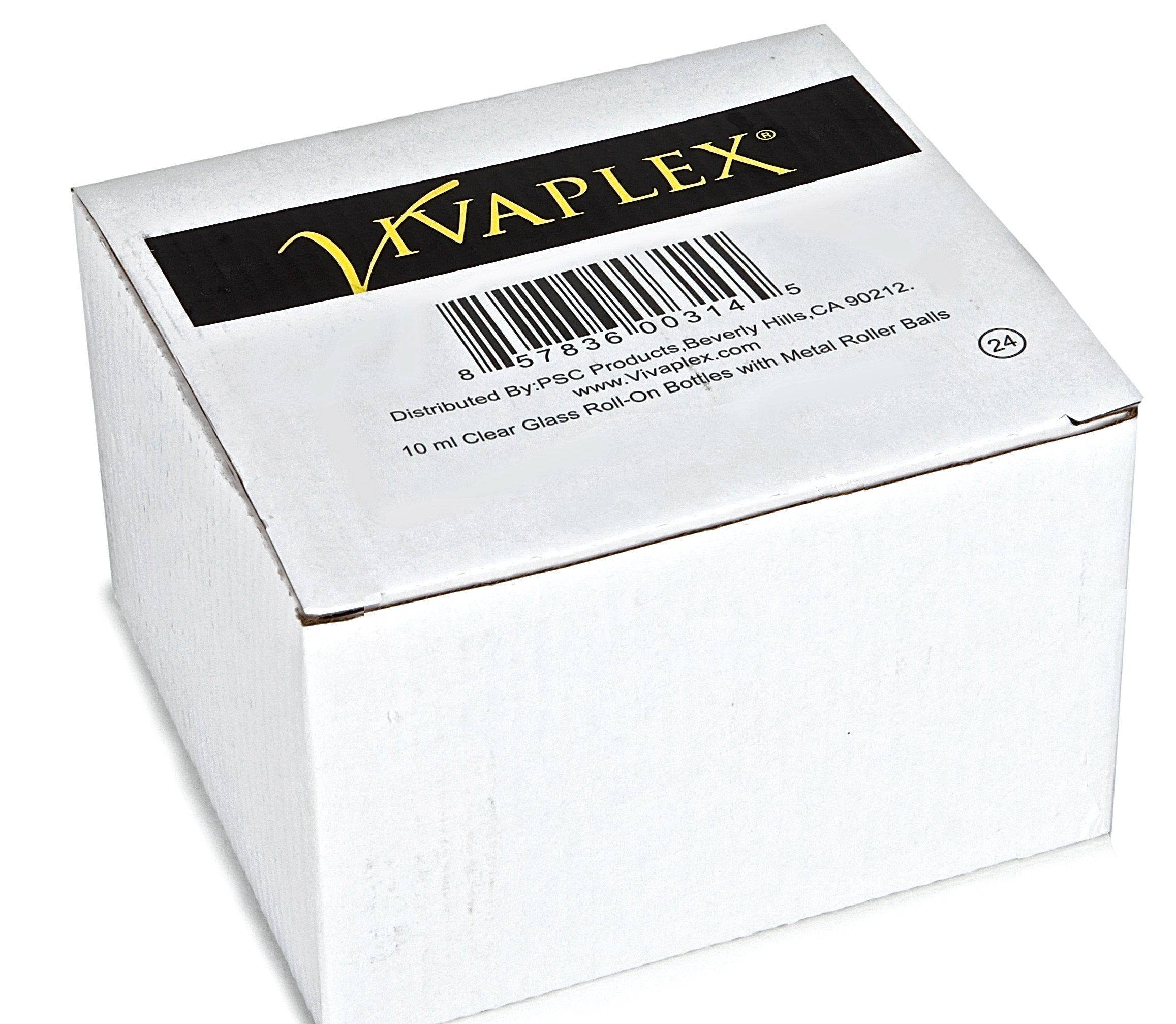 Vivaplex  24  Clear  10 ml Glass Roll-on Bottles with Stainless Steel Roller Balls. 3-3 ml Droppers included