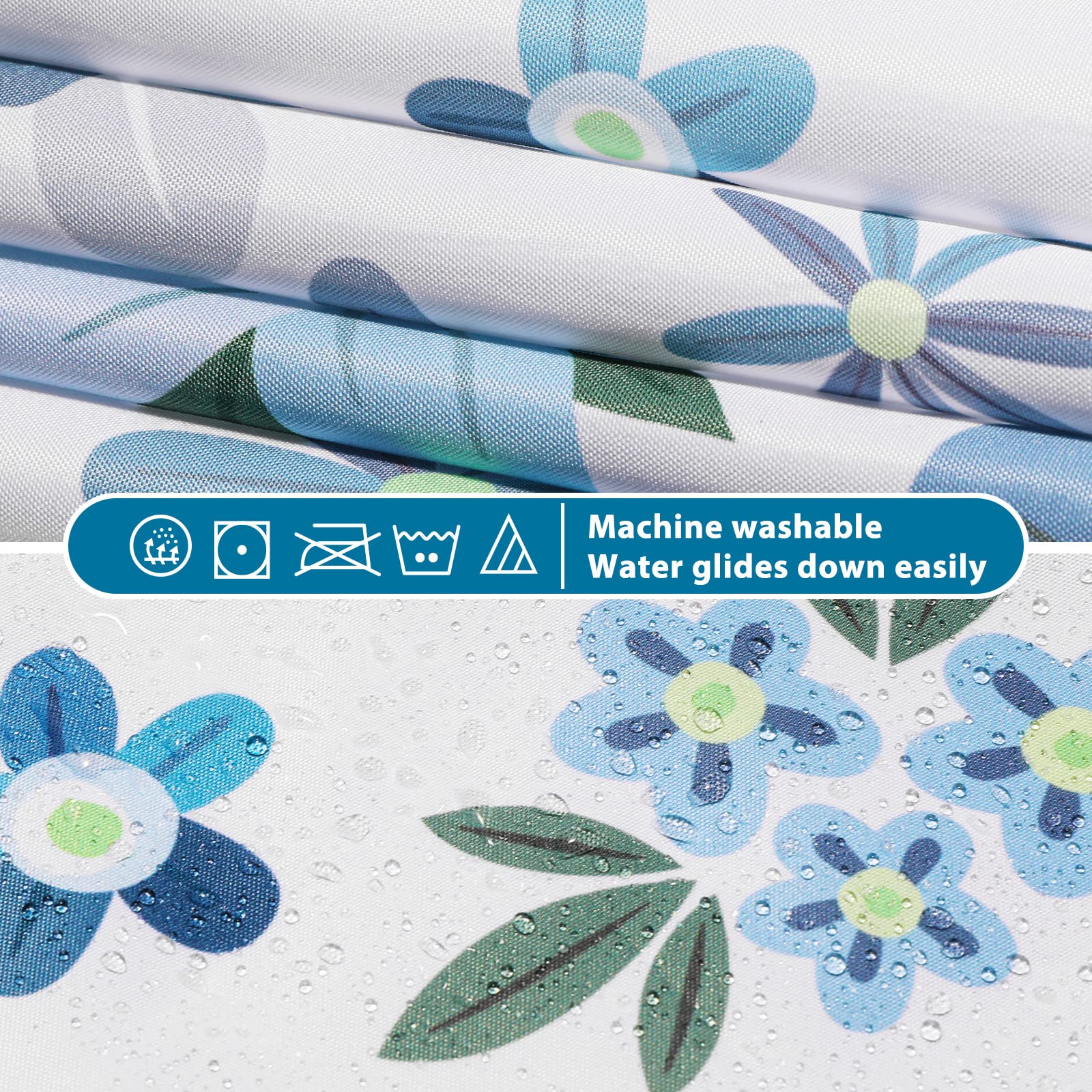 Lagute Snaphook Hook Free Fabric Floral Shower Curtain For Modern Bathroom With Snap-In Liner & See Through Top Window, Machine