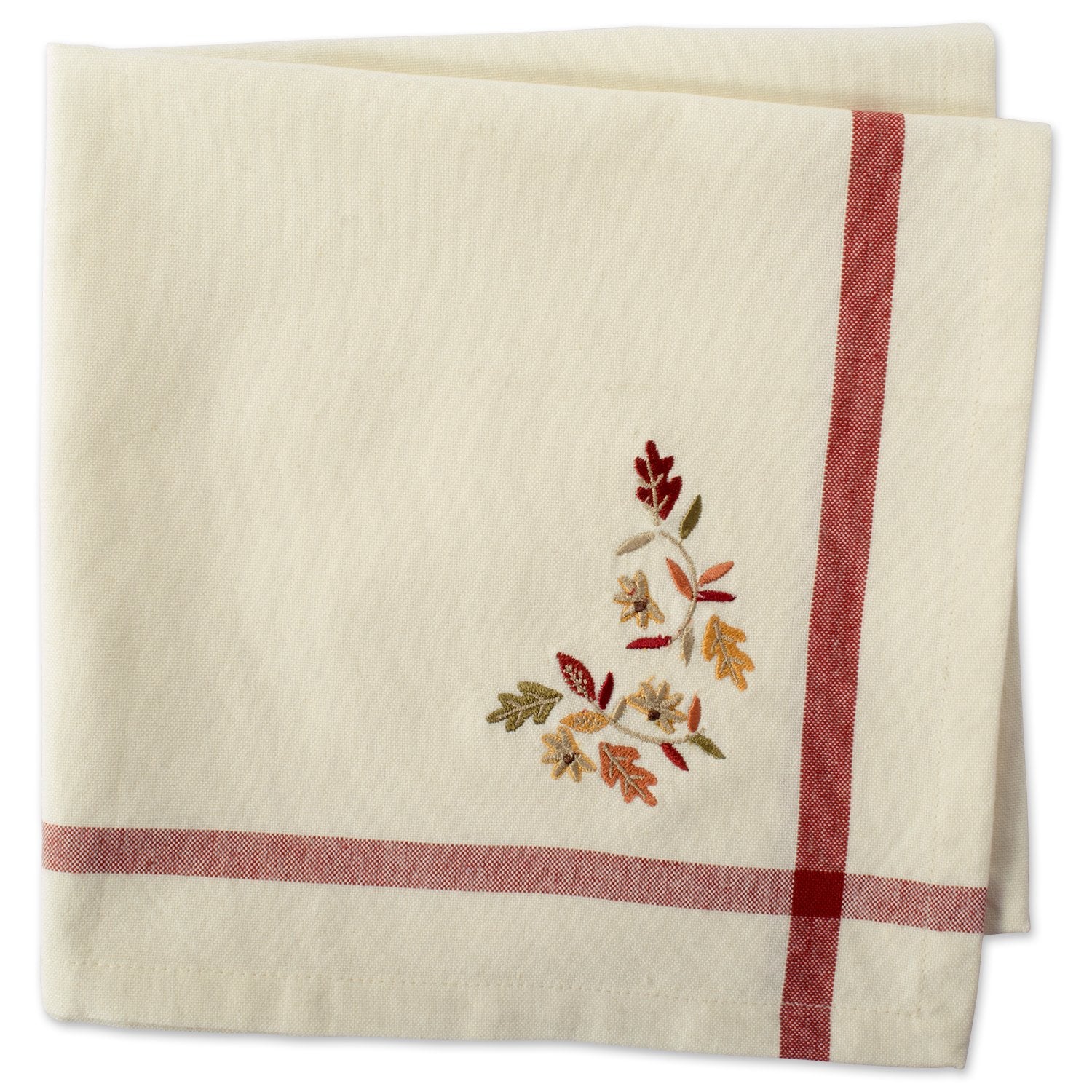 DII Natural Embroidered Fall Leaves  Bordered Napkin (Set of 6)
