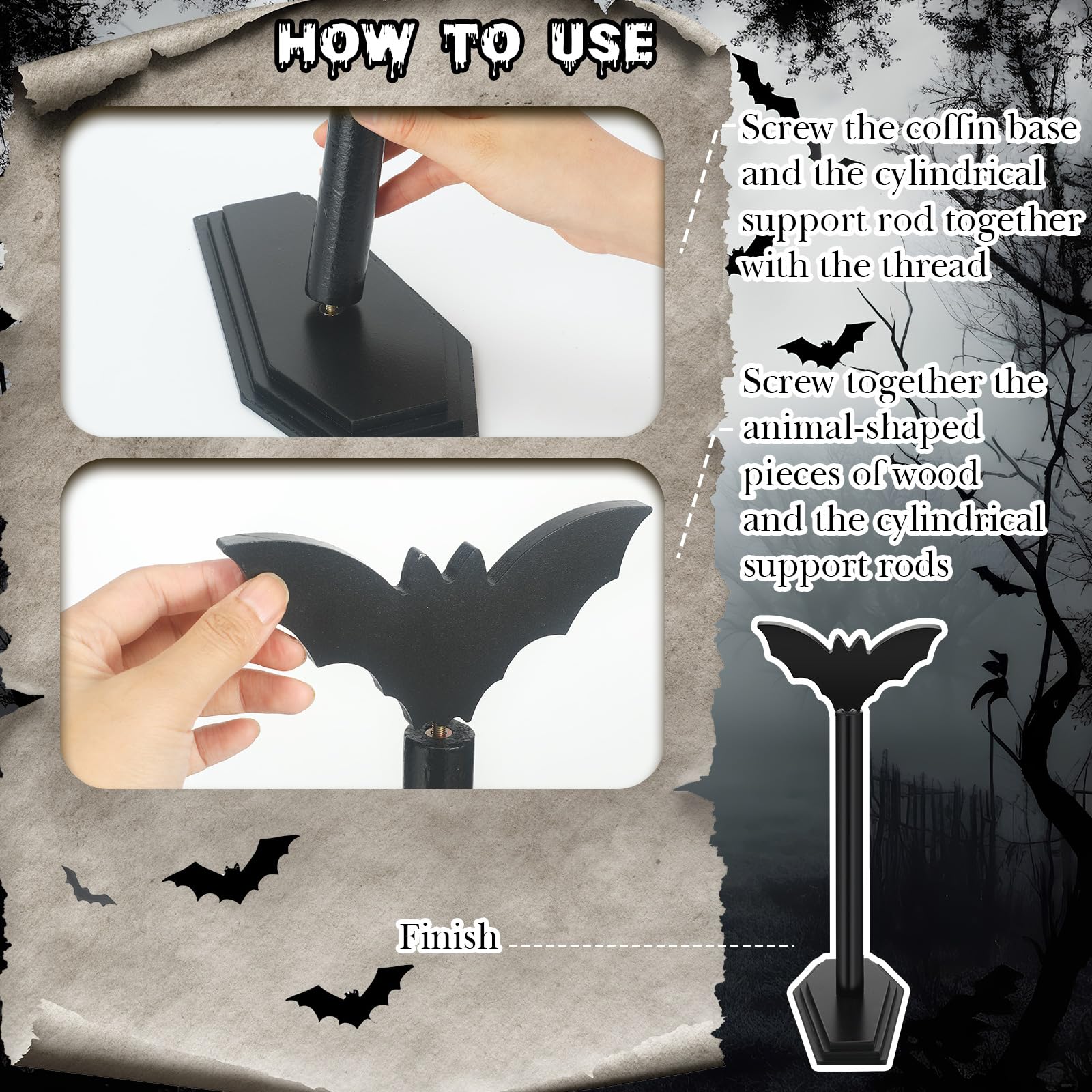 Yaomiao 2 Pcs Bat Paper Towel Holder Halloween Decor Gothic Paper Towel Dispenser Wooden Roll Stand Organizer For Kitchen Bathro