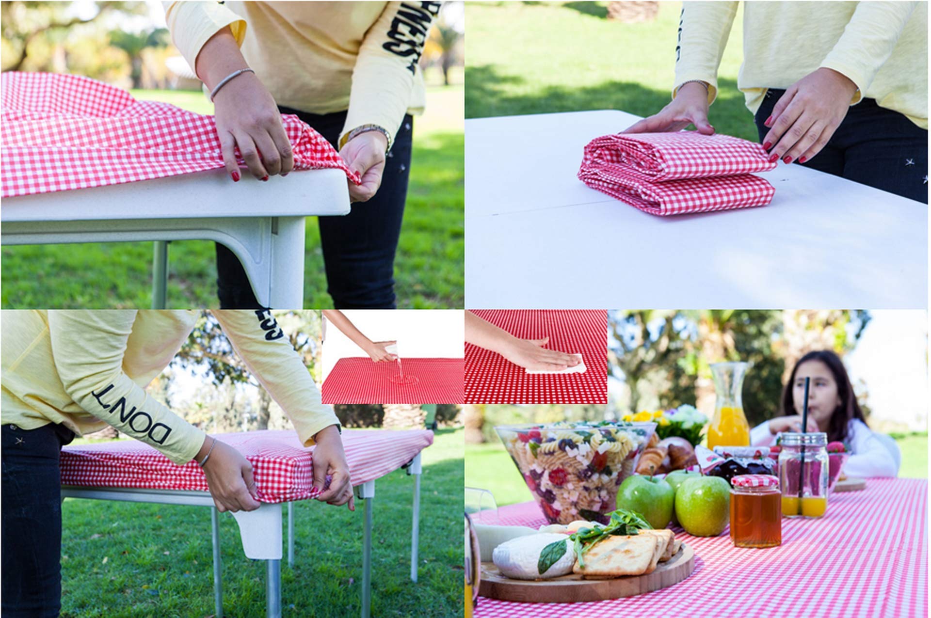 TopTableCloth Fitted Tablecloth Vinyl Red & White Checkered 34 x 34 in Christmas Square Card Table Cloth Elastic Corner for Folding Table Cover Picnic Birthday Camping Garden Banquet Outdoor Indoor