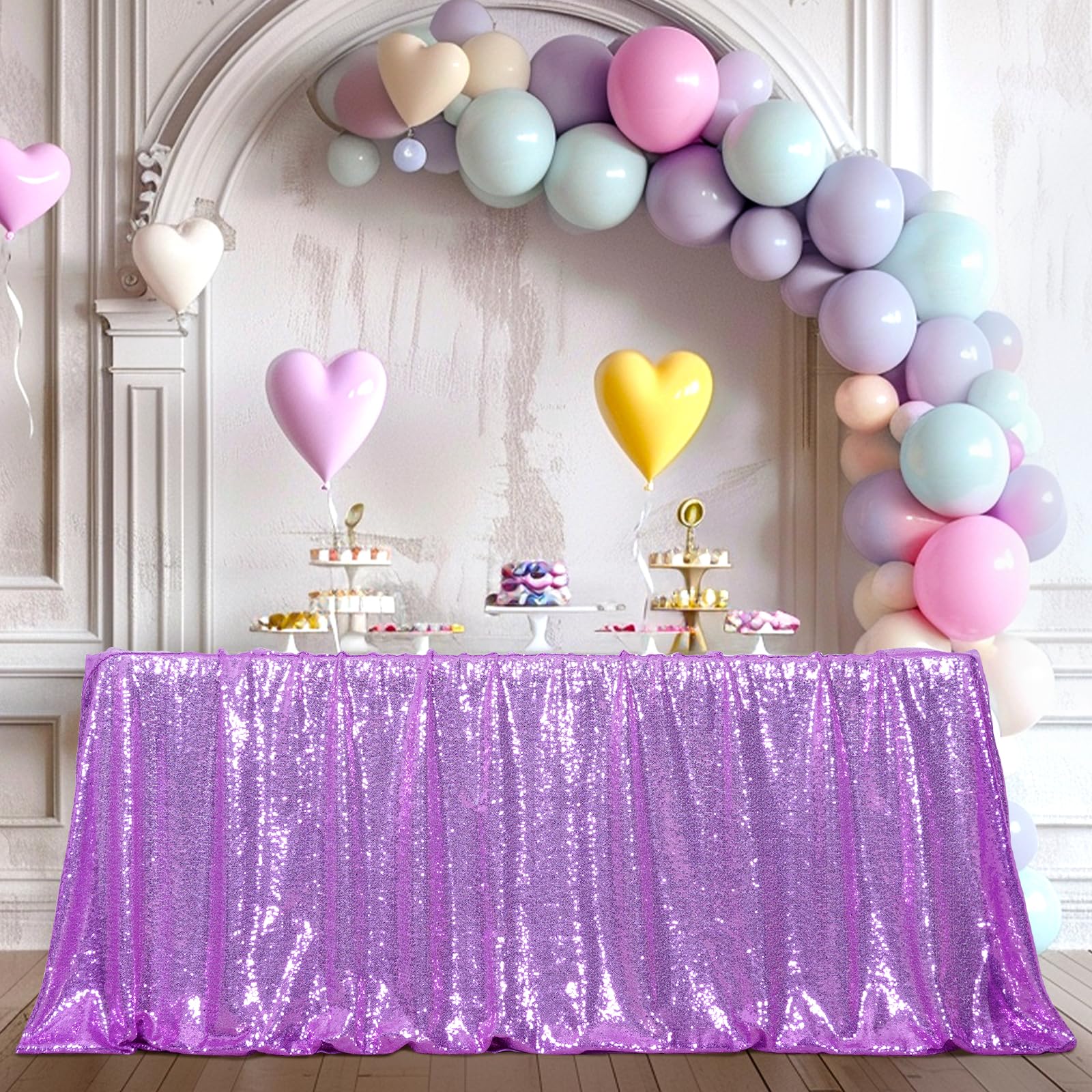 Poise3Ehome 50A72 Rectangle Lavender Sequin Tablecloth For Party Cake Dessert Table Exhibition Events, Lavender