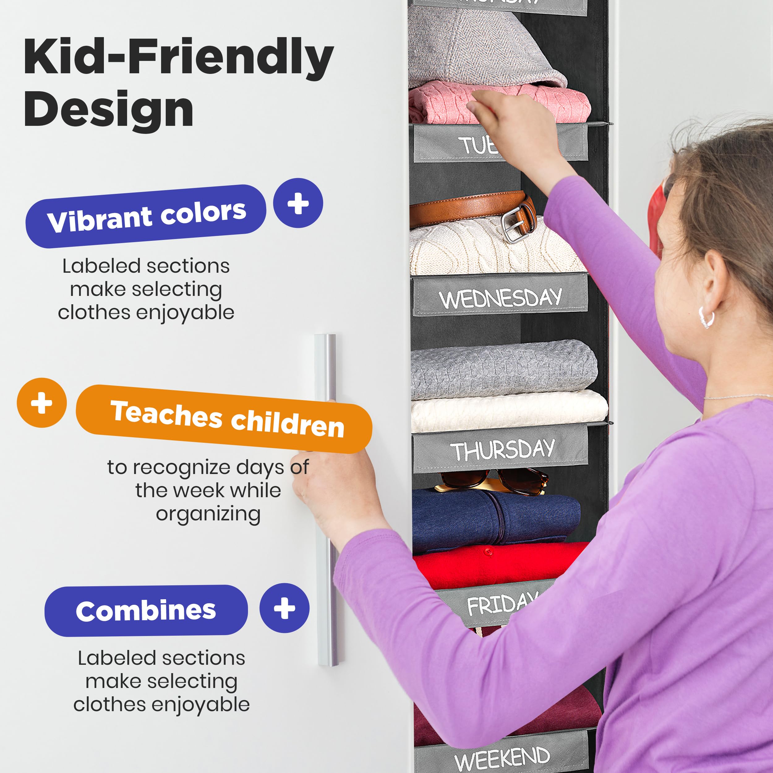 Handy Laundry Daily Activity Kids Closet Organizer, 11 X 11 X 48, Prepare & Organize A Weeks Worth Of Your Childrens Clothing, S