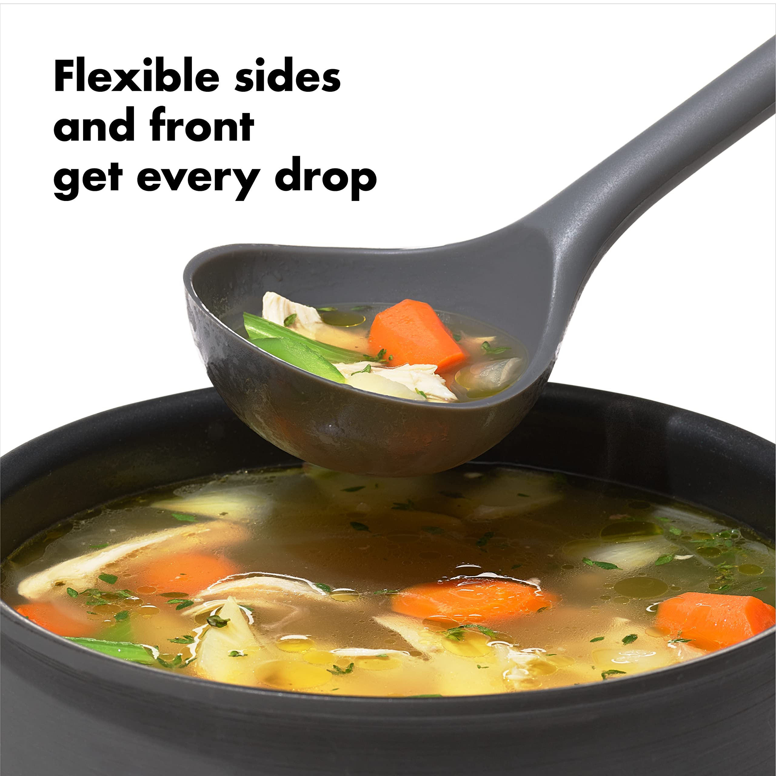 OXO Good Grips Silicone Ladle - One Size, Peppercorn Color, Model 11282200, Durable Kitchen Utensil