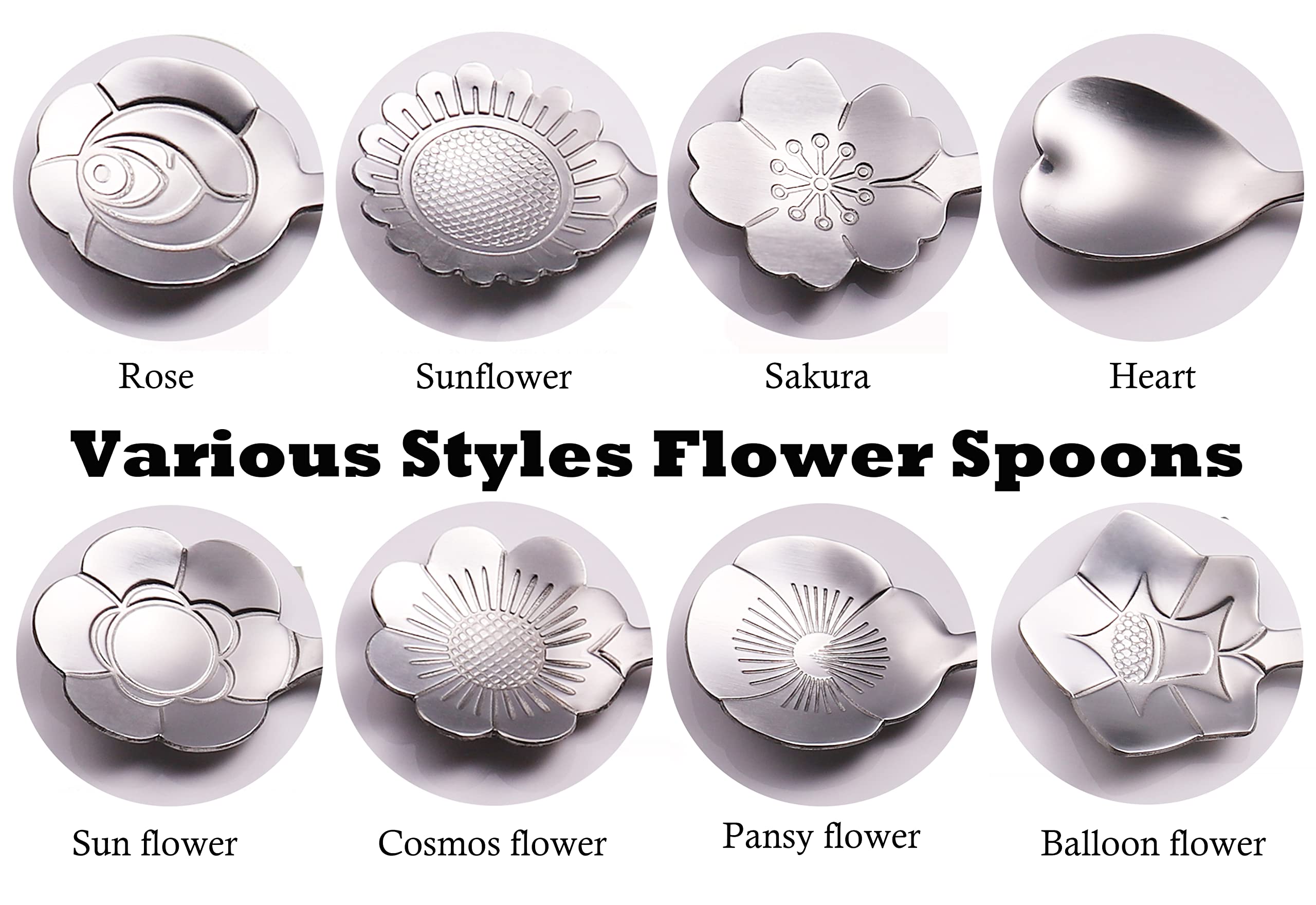 9 Pcs Flower Spoon Coffee Teaspoon Set, Esrise Stainless Steel Tea Spoon Dessert Spoon, Cute Demitasse Spoon For Drink Mixing Mi