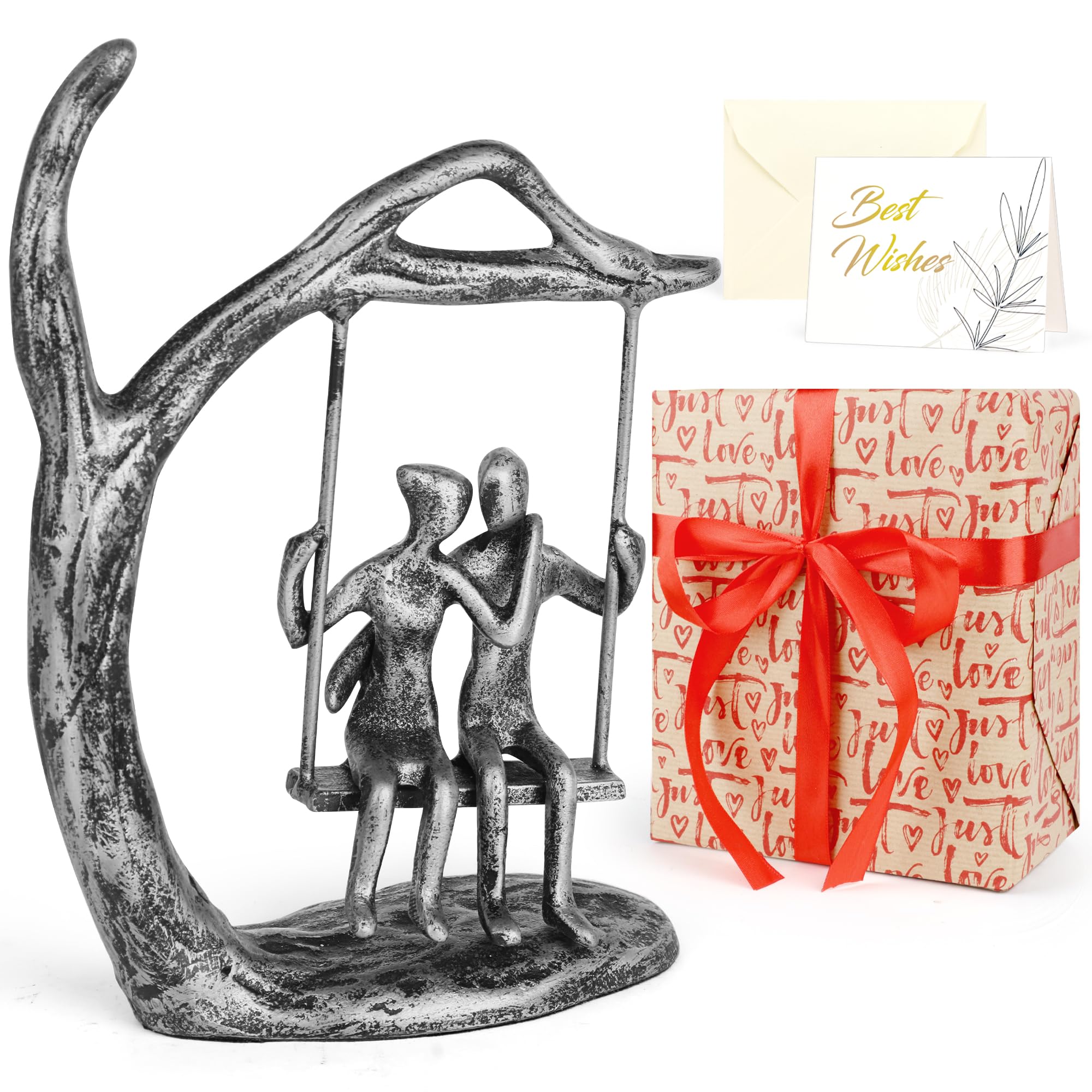 Kresecioo Anniversary Wedding Gifts for Couple/Her - Romantic Couple Statue in Love, Antique Silver Metal Figurine Sweet Loving 