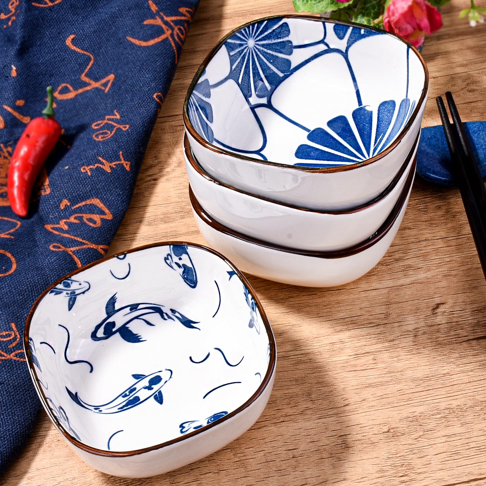 Cerficer Japanese Style Ceramic Dipping Bowls, Side Dishes For Sushi,Sauce,Snack And Soy,Blue And White Pinch Bowls For Kitchen