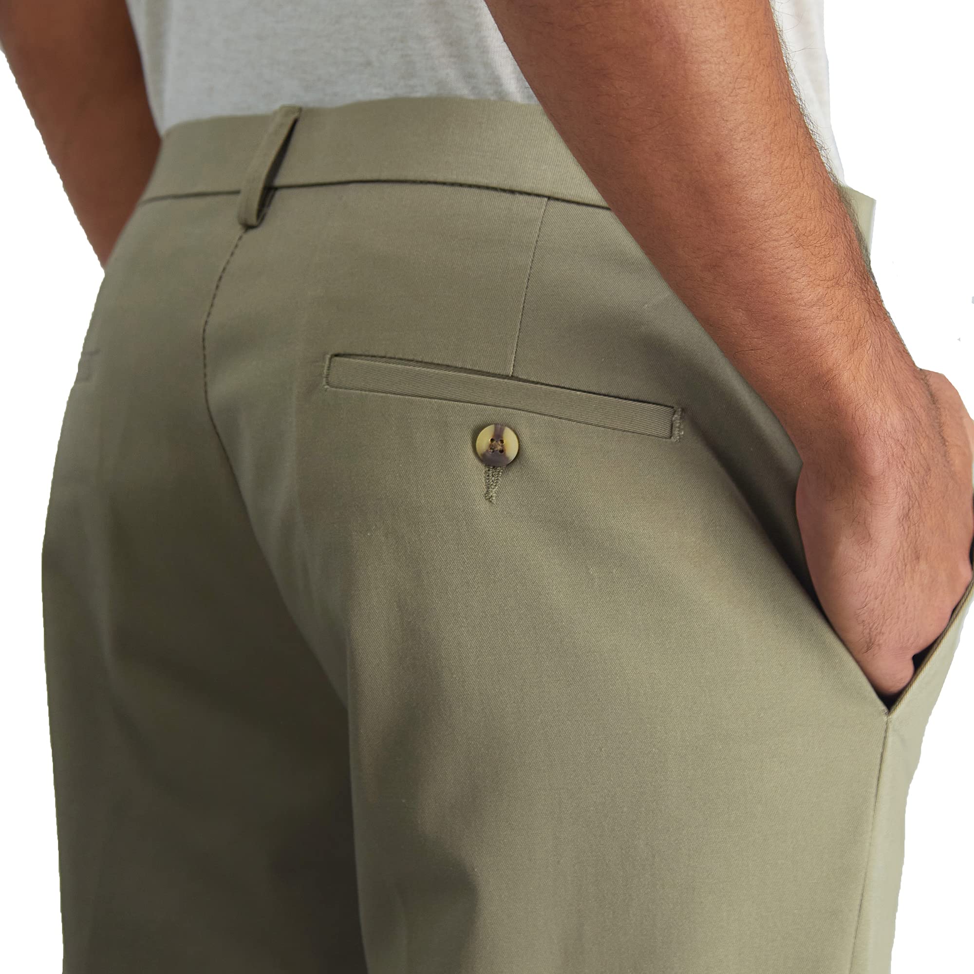 Haggar Mens Iron Free Premium Khaki Straight Fit Flat Front Flex Waist Casual Pant, Toast, 34X34