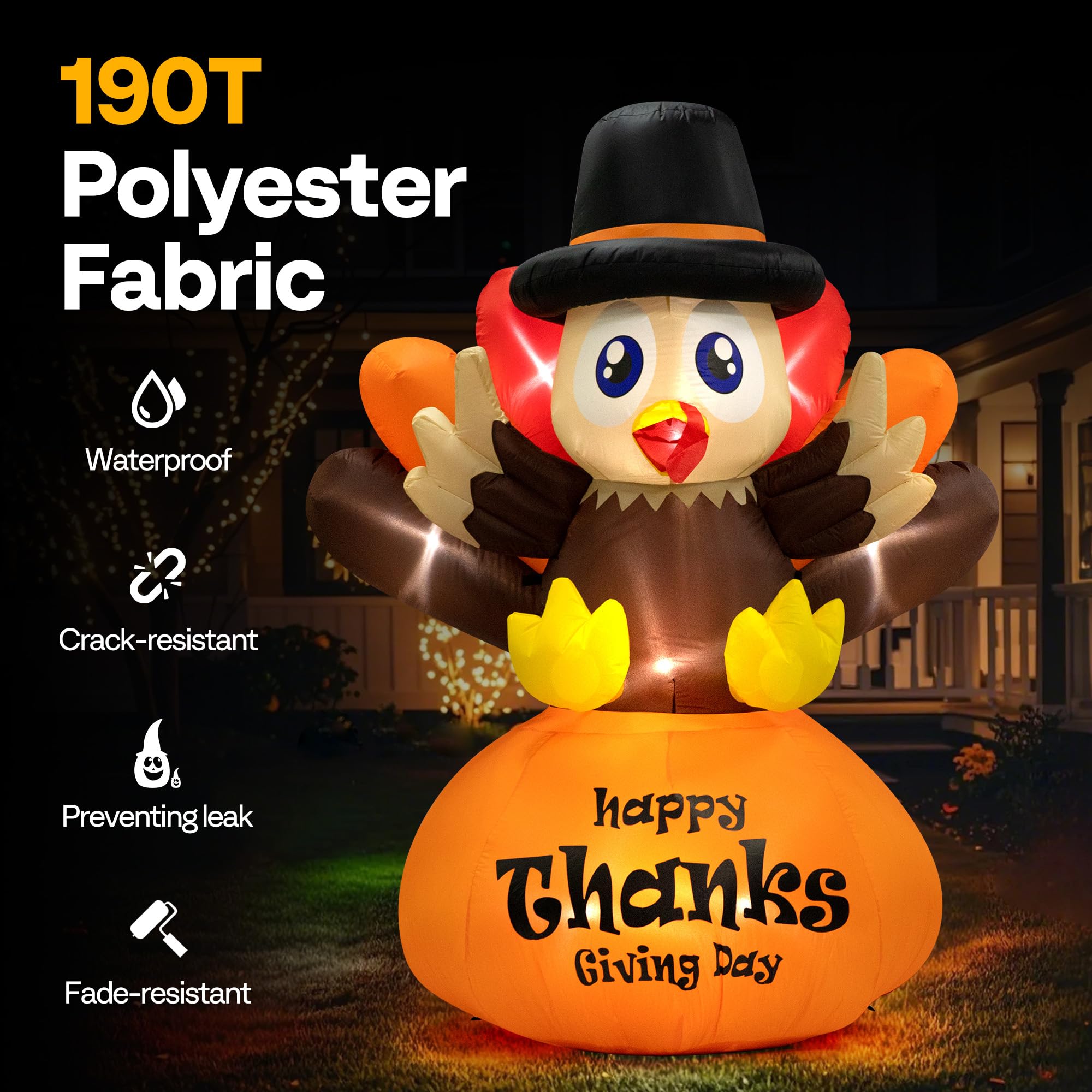 VIVOHOME 6ft Height Thanksgiving Inflatable LED Lighted Turkey on Pumpkin Blow up Outdoor Lawn Yard Decoration