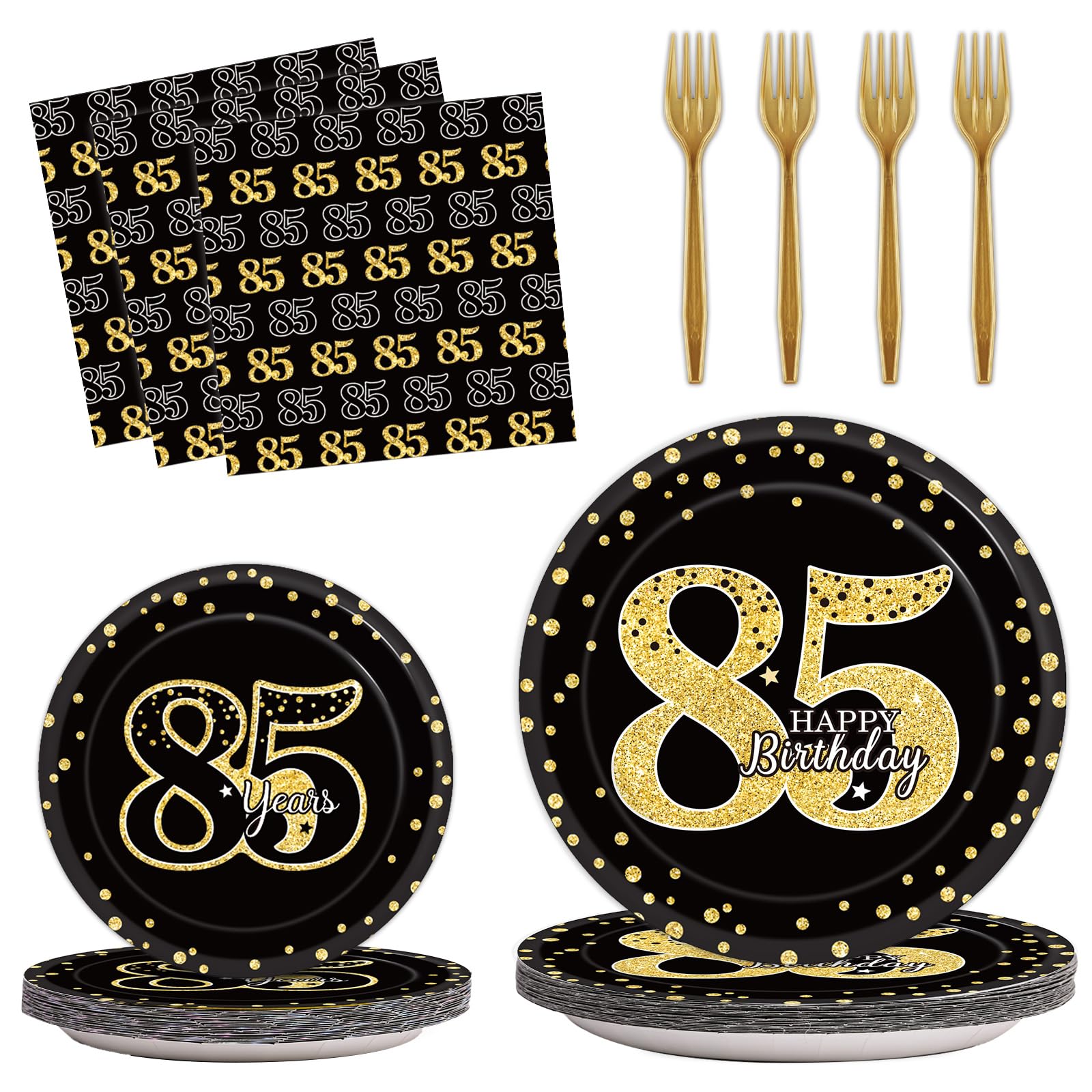 96 Pcs 85Th Birthday Party Supplies 85Th Birthday Tableware Plates Cheers To 85 Years Table Decorations Dinnerware Happy 85Th Bi