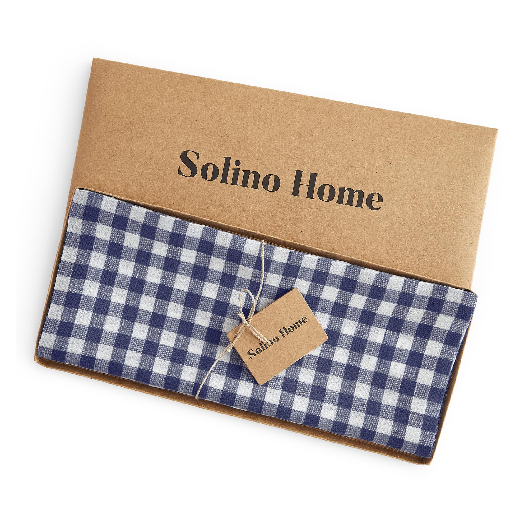 Solino Home Check Linen Table Runner 60 Inch - 100% Pure Linen Navy Plaid Table Runner 14 X 60 Inch Ideal For Dresser And Coffee