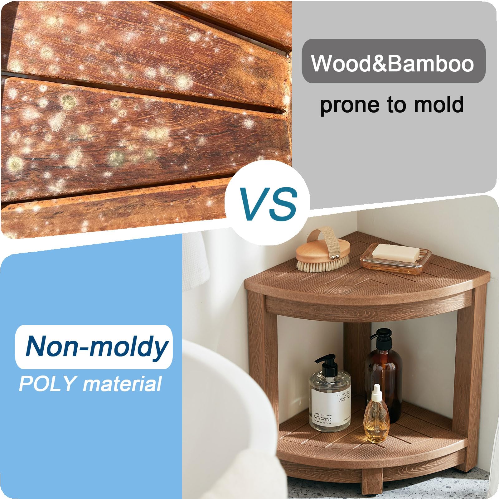 Corner Shower Stool For Shaving Leg, Waterproof Bathroom Shower Bench Seat For Inside Shower, Poly Lumber Plastic Shower Chair S