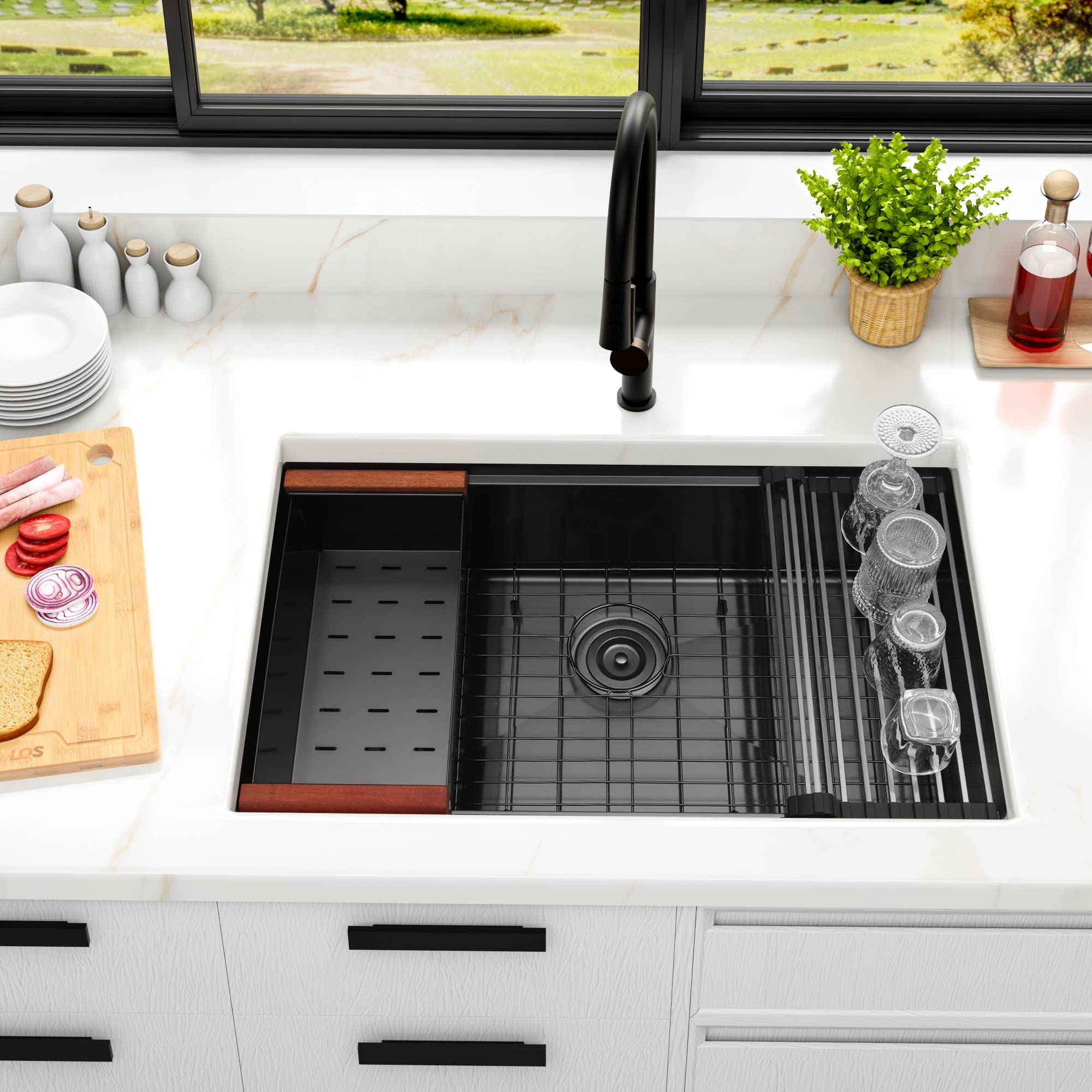 Lqs Undermount Kitchen Sink, 32    X 19    Workstation Ledge Kitchen Sink, 32 Inch Kitchen Sink, 16 Gauge Black Kitchen Sink, Ha