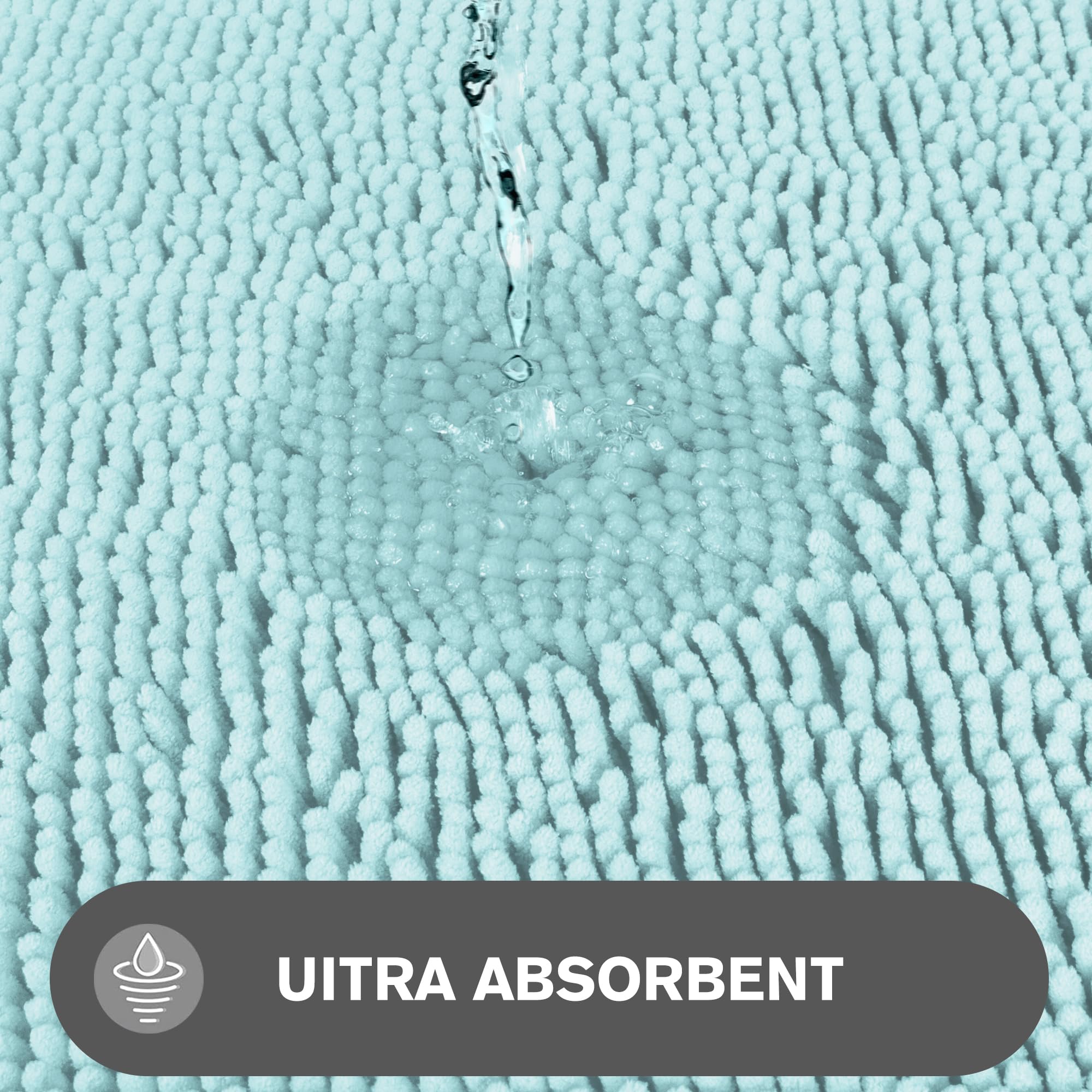 Pureswan Aqua Bathroom Rugs - Absorbent And Washable Bath Mat, Non-Slip, Thick Soft Chenille Bath Rugs For Bathroom Floor, Showe