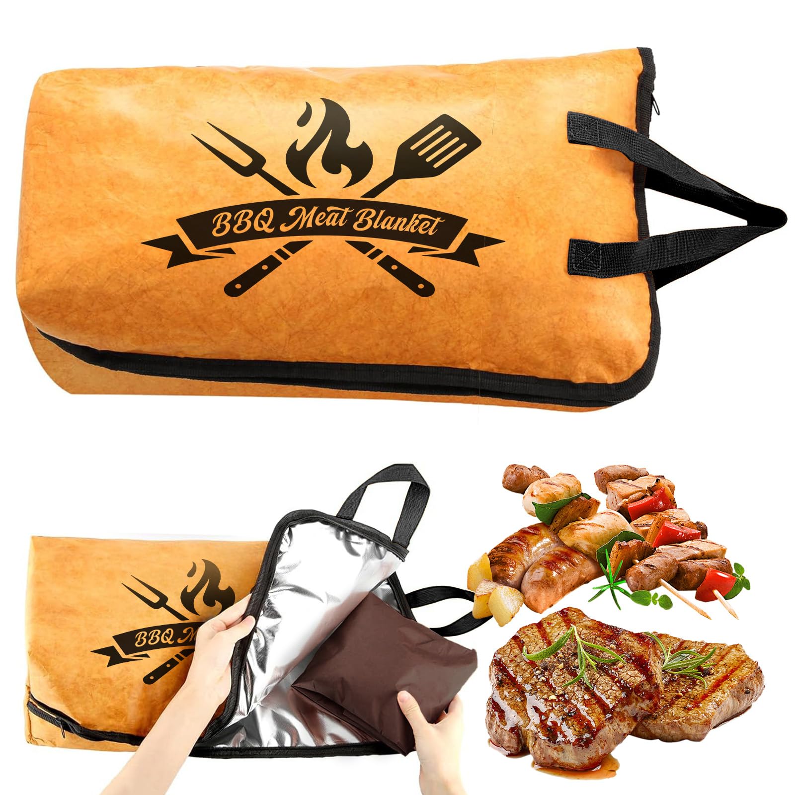 BBQ Blanket for Resting Meat, 22 in Smoker Meat Resting Blanket, Reusable Insulated Waterproof BBQ Accessories Resting Bag with 