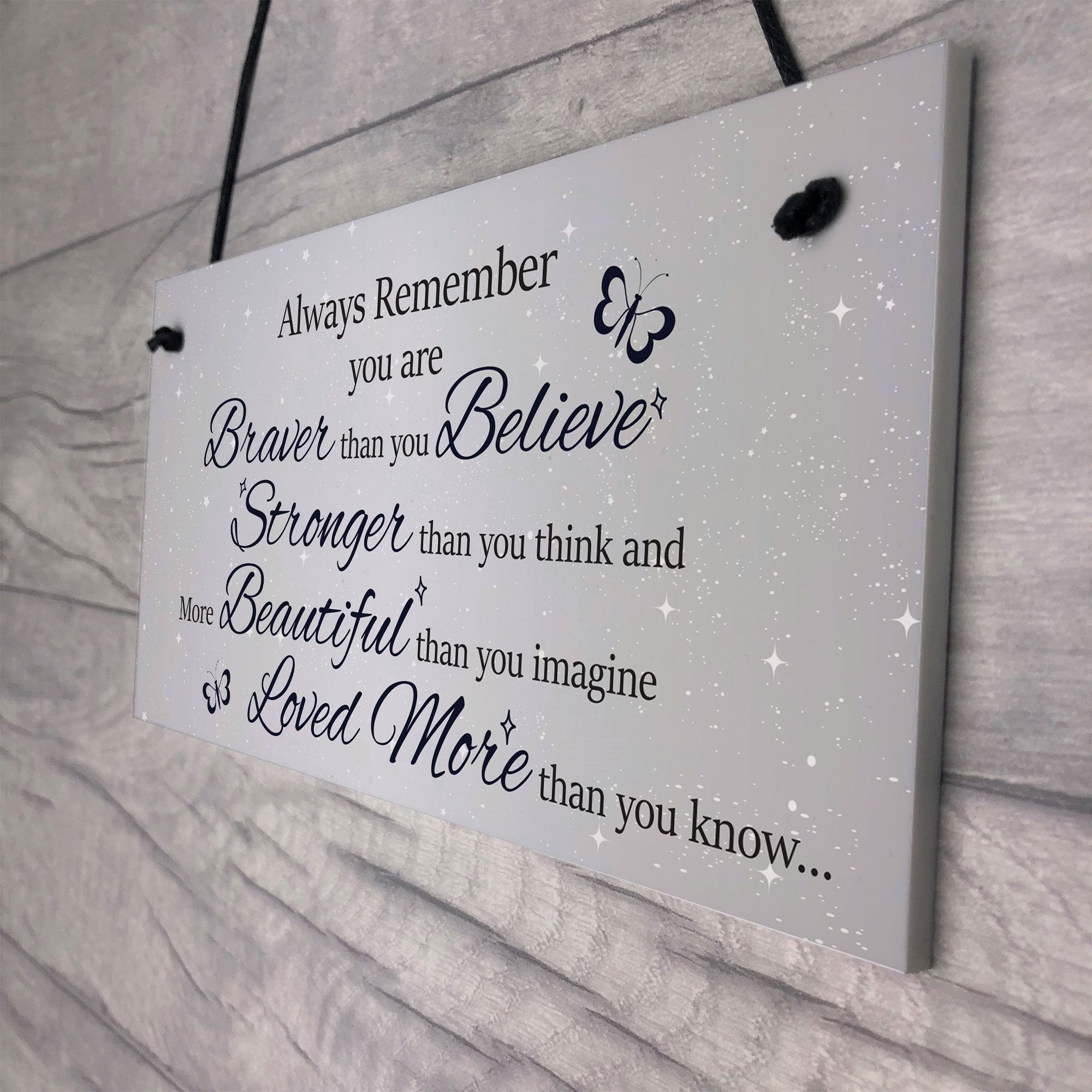 RED OCEAN Stronger Inspirational Motivational Hanging Plaque Friendship Gifts Quote Sign Butterfly Plaque