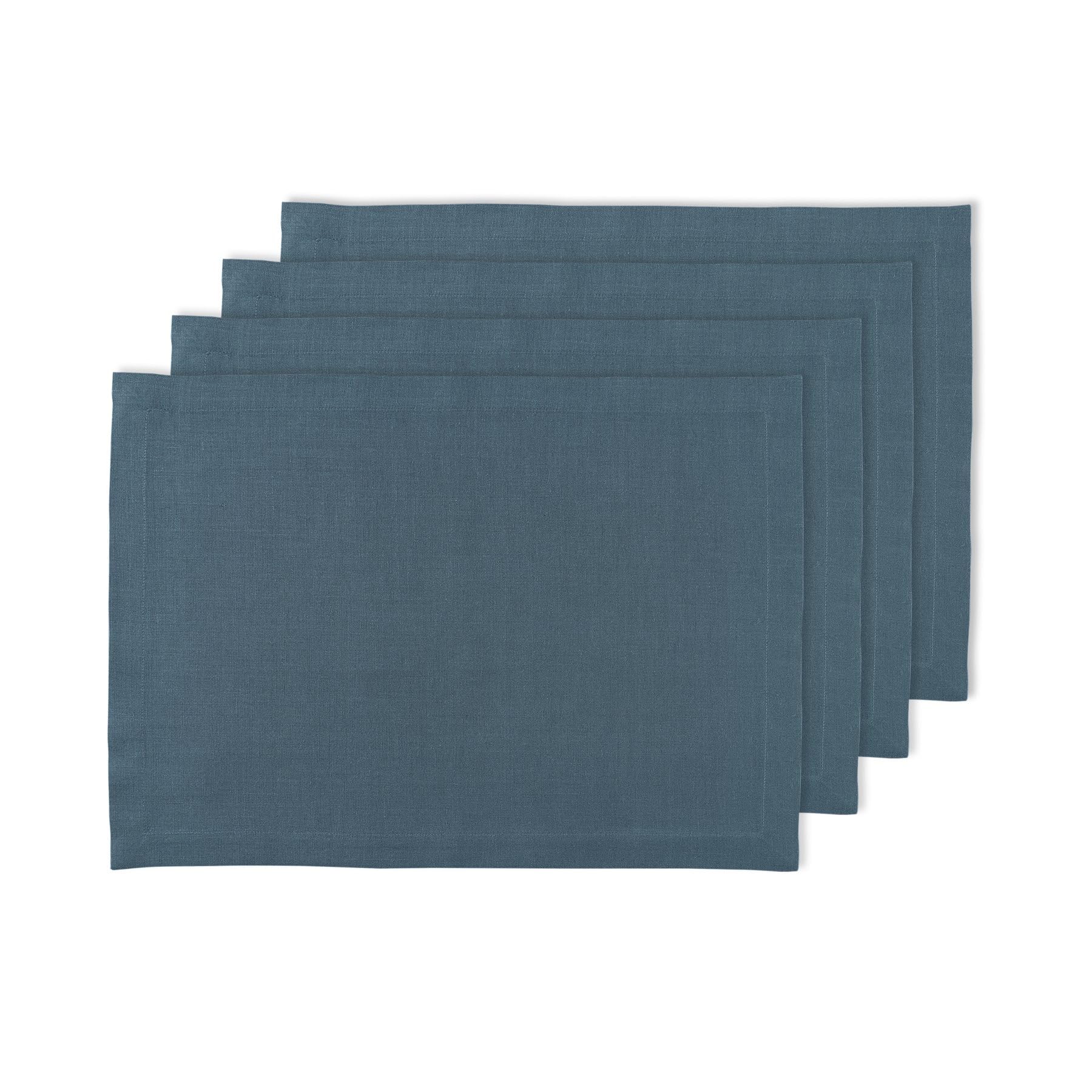 Solino Home Linen Placemats 19'' L X 14'' W Inch - 100% Pure Linen Peacock Blue Cloth Placemats Set Of 4 - Fete, Washable Fabric