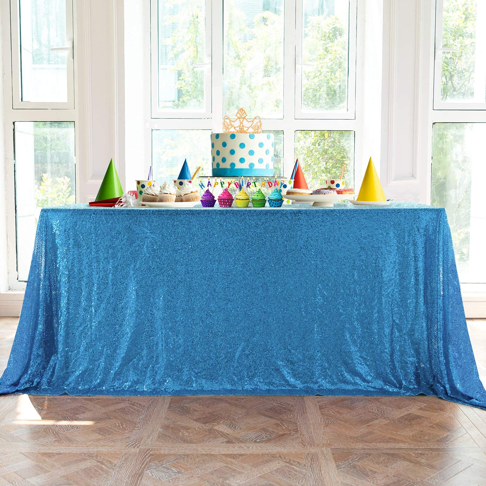 Jyflzq Baby Blue Sequin Tablecloth 90 X 132 Rectangular Sparkly Drape Table Cloths Table Cover Overlay For Wedding Birthday Part