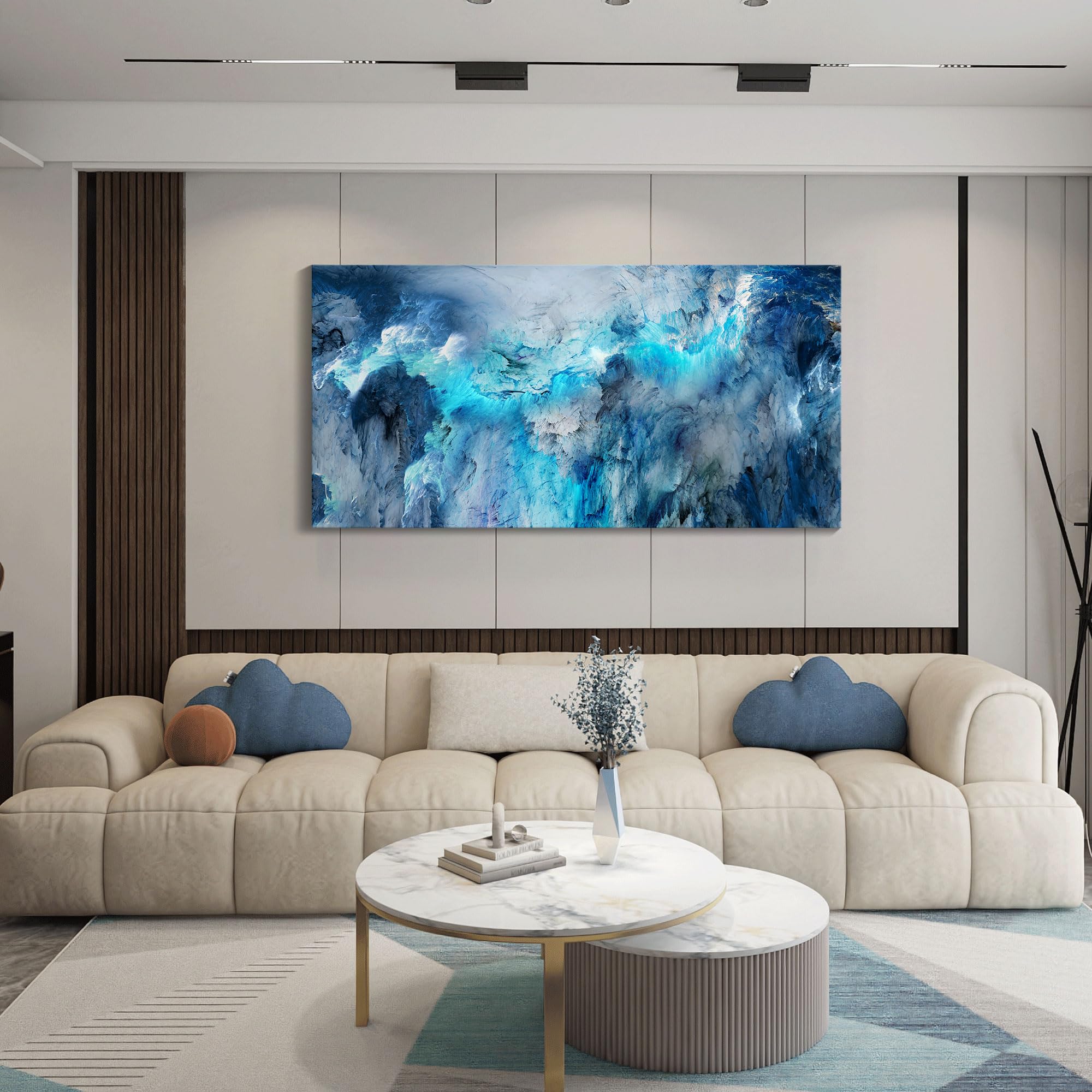 Mofutinpo Large Abstract Canvas Art | Modern Contemporary Wall Decor For Living Room, Bedroom, And Office | Serene Blue Abstract