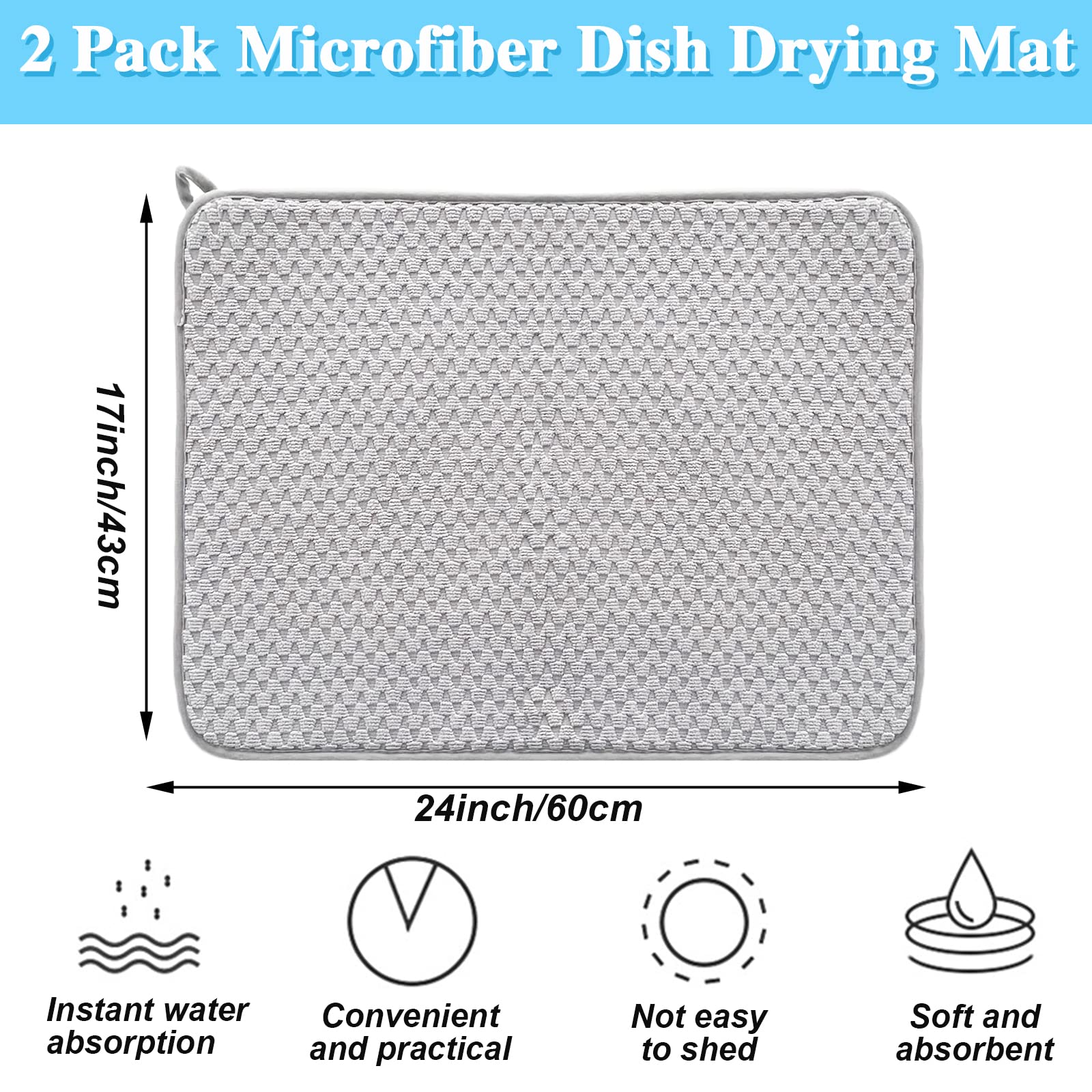 2 Pack Microfiber Dish Drying Mat,24*17 Inch Absorbent Dish Drainer Kitchen Counter,Large Size Dish Drying Pad For Countertops,S