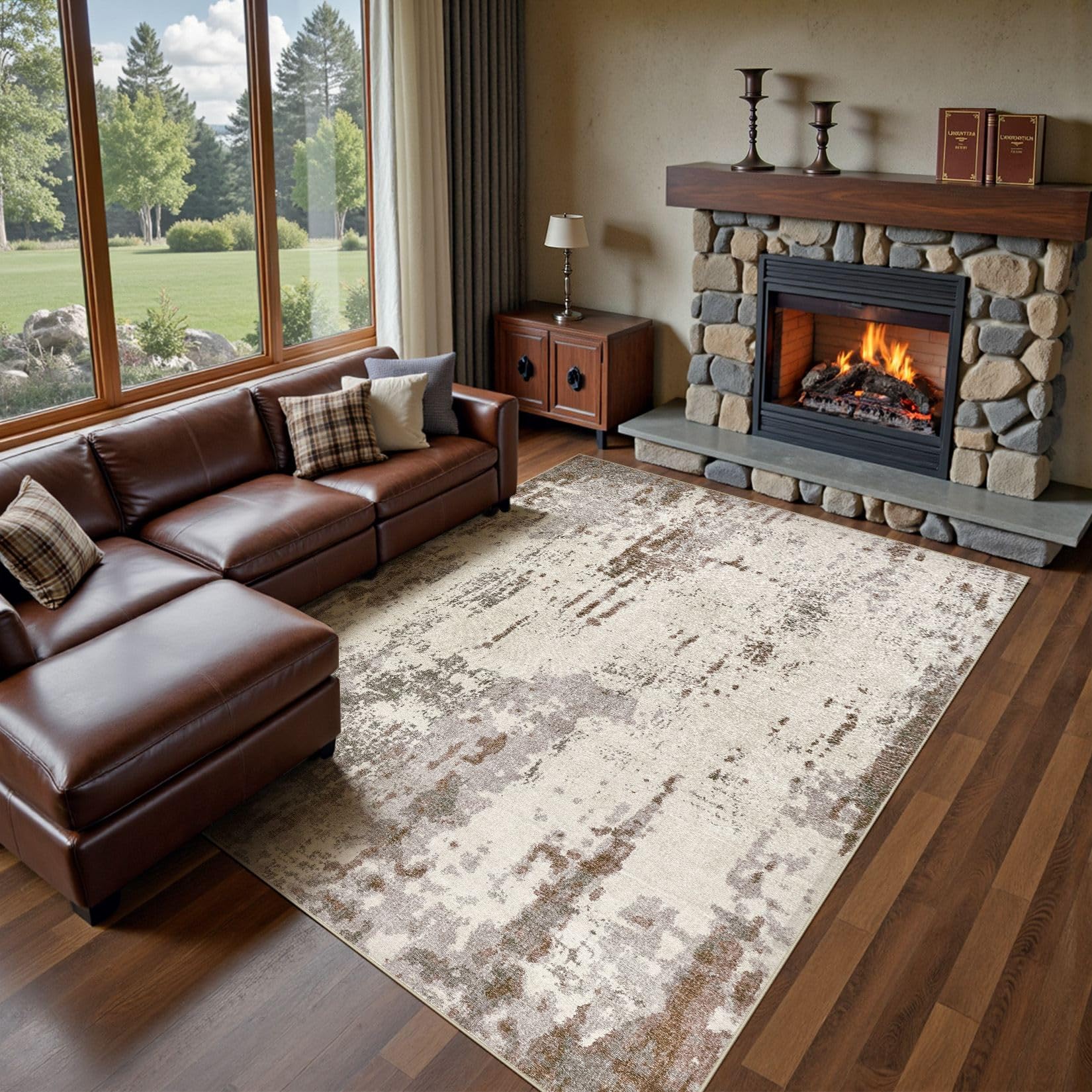 UERMEI 8x10 Area Rug Living Room Rugs - Washable Neutral Modern Abstract Soft Thin Large Rug Indoor Floor Non Slip Rug Carpet fo