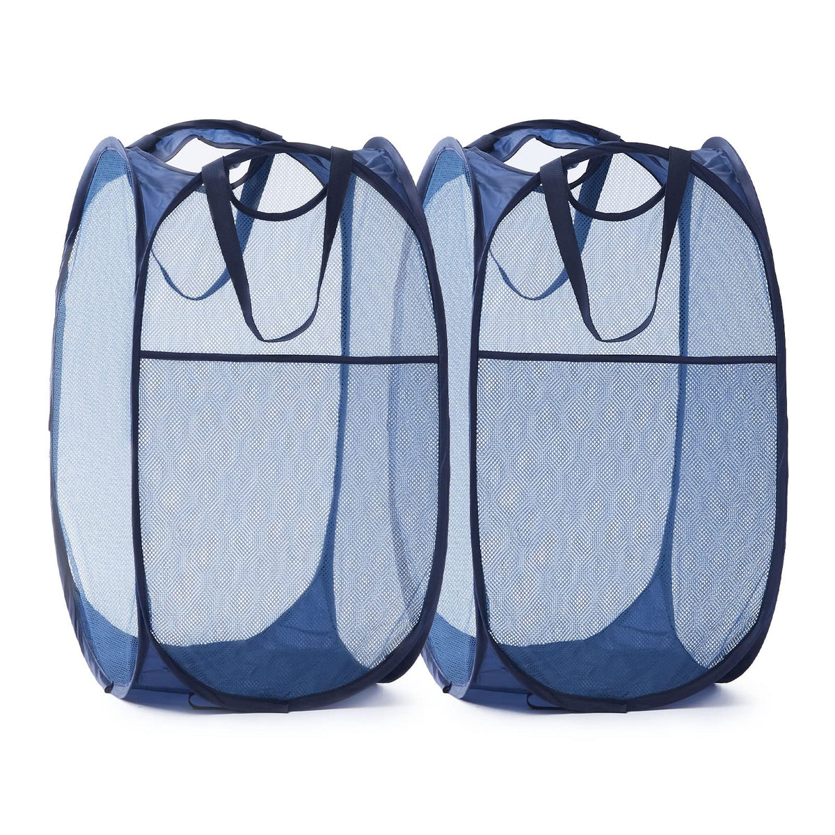 Mesh Pop Up Laundry Hamper With Durable Handles - Portable Collapsible Clothes Baskets For Dorm, Bathroom & Travel (Blue, 2 Pack