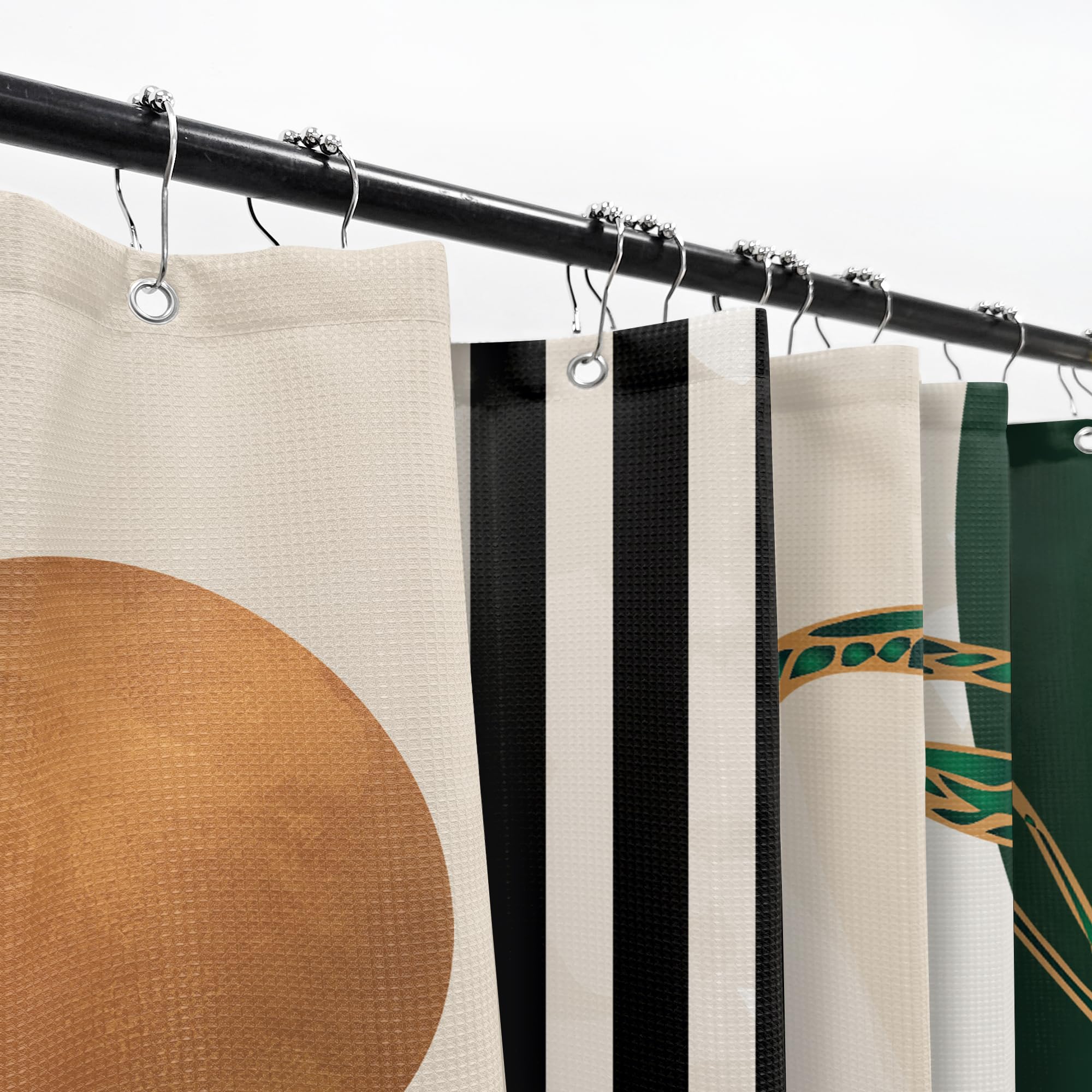 Glawry Abstract Mid Century Waffle Shower Curtain Green Boho Tropical Palm Tree Sun Arch Bathroom Modern Minimalist Aesthetic 72