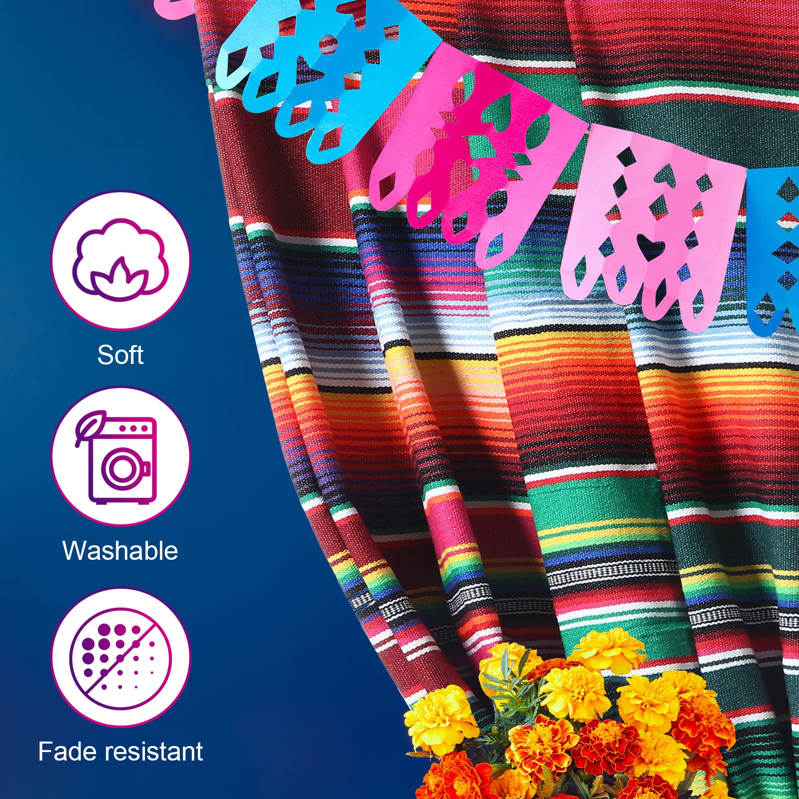 12 Pcs Mexican Serape Table Runners Mexican Theme Party Table Decorations Colorful Striped Serape Table Blanket Runner Tableclot