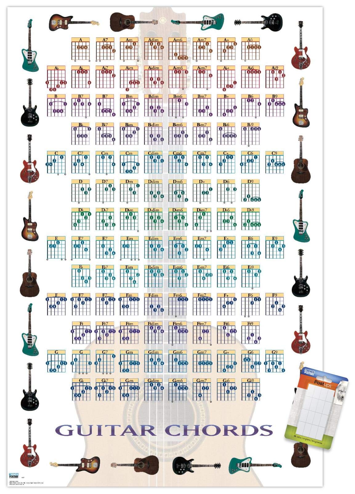 Trends International Guitar Chords Ii - Learn To Play Guitar Wall Poster, 22.375'' X 34'', Poster & Mount Bundle