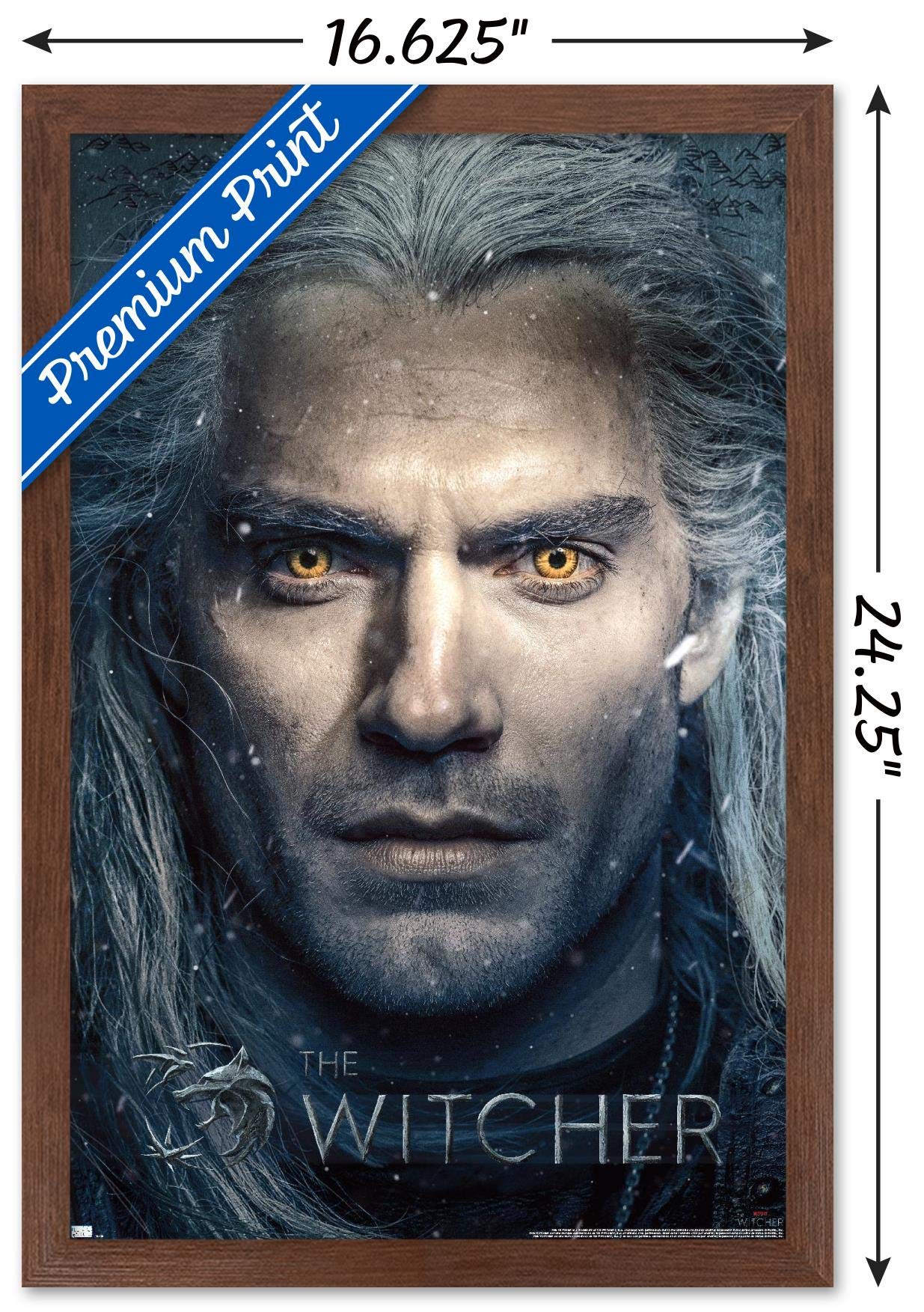 Trends International Netflix The Witcher - Closeup Wall Poster, 14.725'' X 22.375'', Mahogany Framed Version