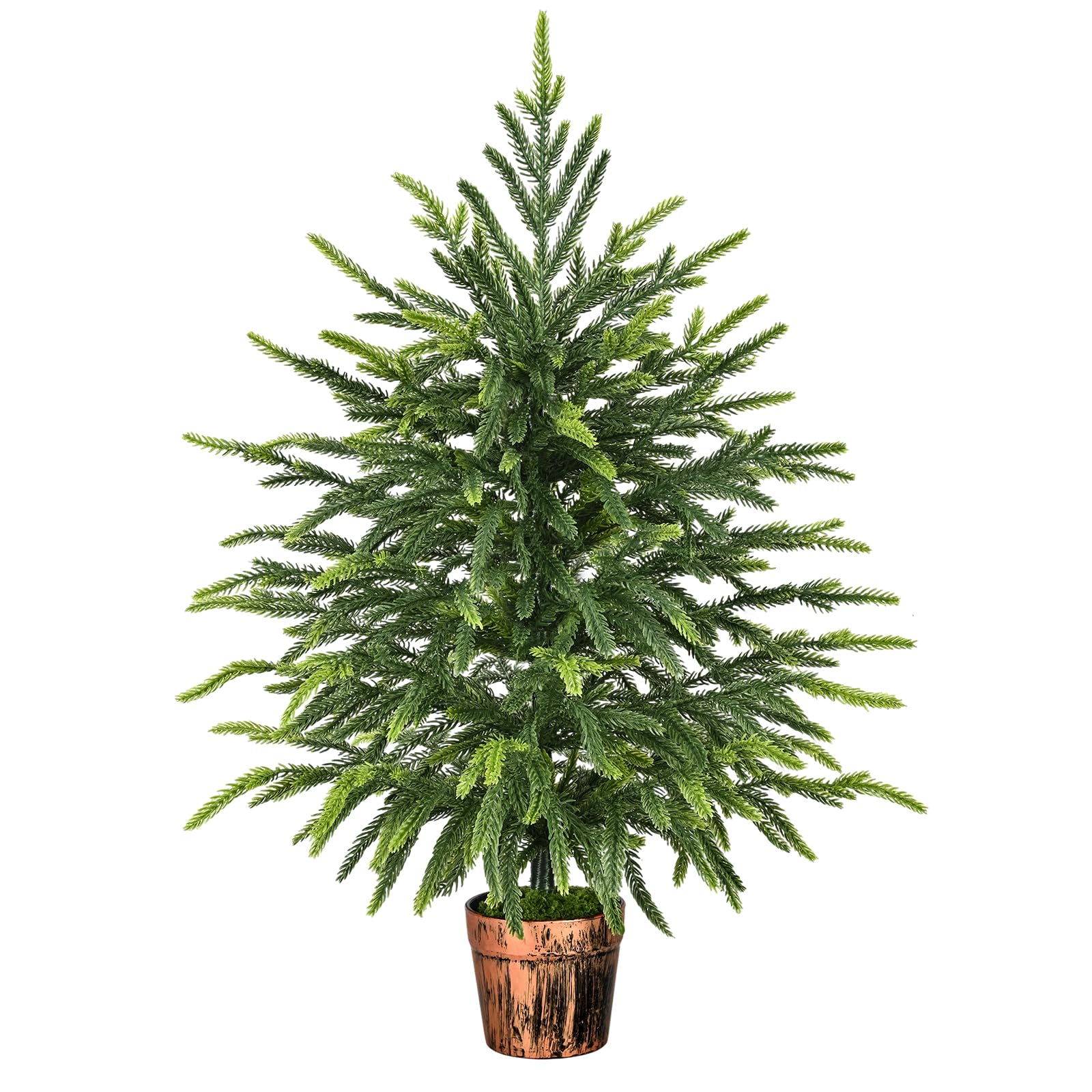 Siyaluens 2FT Norfolk Pine Tree with Lights - Tabletop Christmas Tree with Pot, Real Touch PE Branch Tips for Front Porch, Kitch