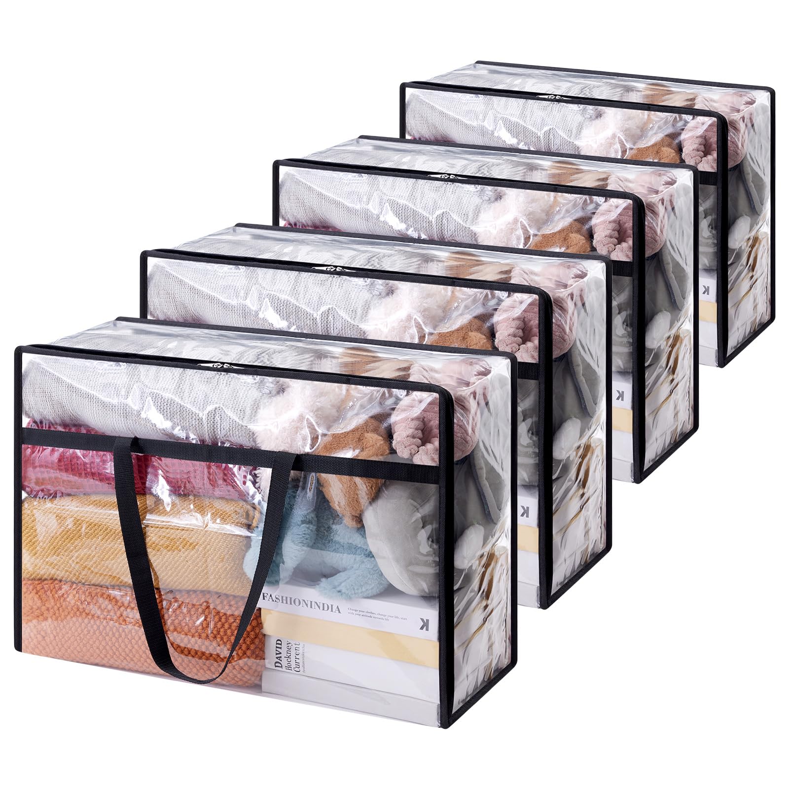 Lifewit 4 Pack Clear Clothes Storage Bags, 60L Plastic Blanket Storage Bags, Vinyl Foldable Moving Bags with Zipper, Closet Orga