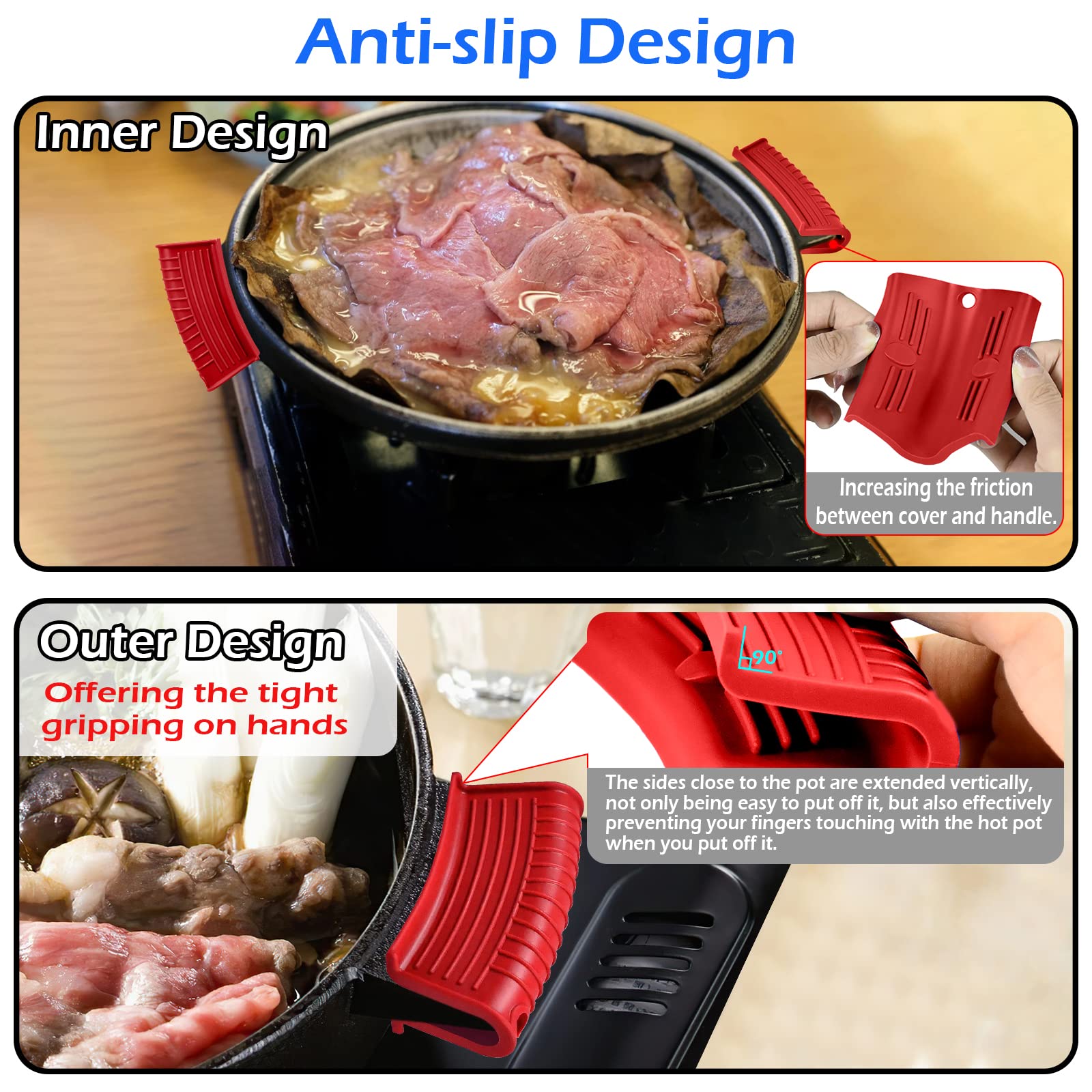 Evahom 8 Pack Cast Iron Pot Assist Handle Covers High Heat Resistance, Anti-Slip Silicone Skillet Handle Cover Any Frying Cast I