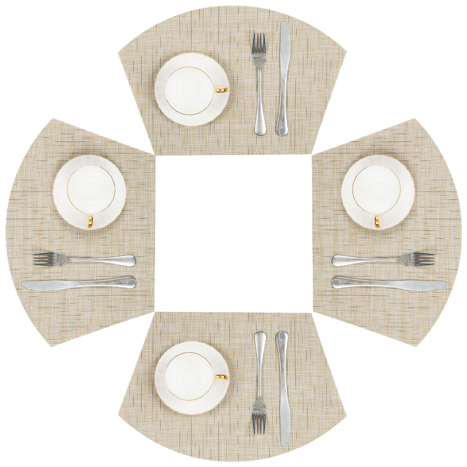 SHACOS Round Table Placemats Wedge Placemat Set of 4 Non Slip Heat Resistant Woven Vinyl Table Mats Wipe Clean Indoor Outdoor (4