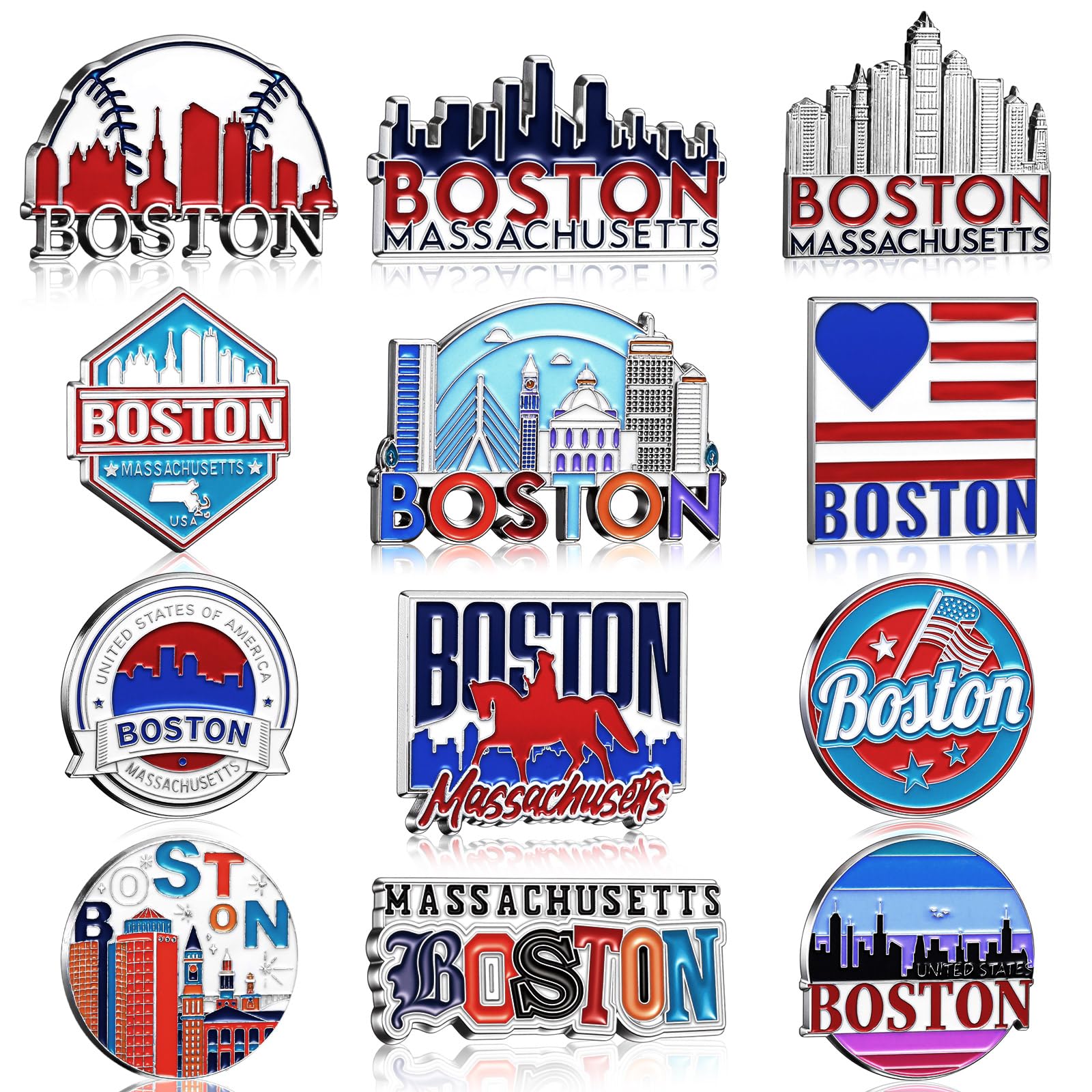 Konohan 12 Pcs Boston Magnets for Refrigerator Metal USA Fridge Magnet Magnetic Boston Souvenirs Gifts USA State Magnetic Refrig