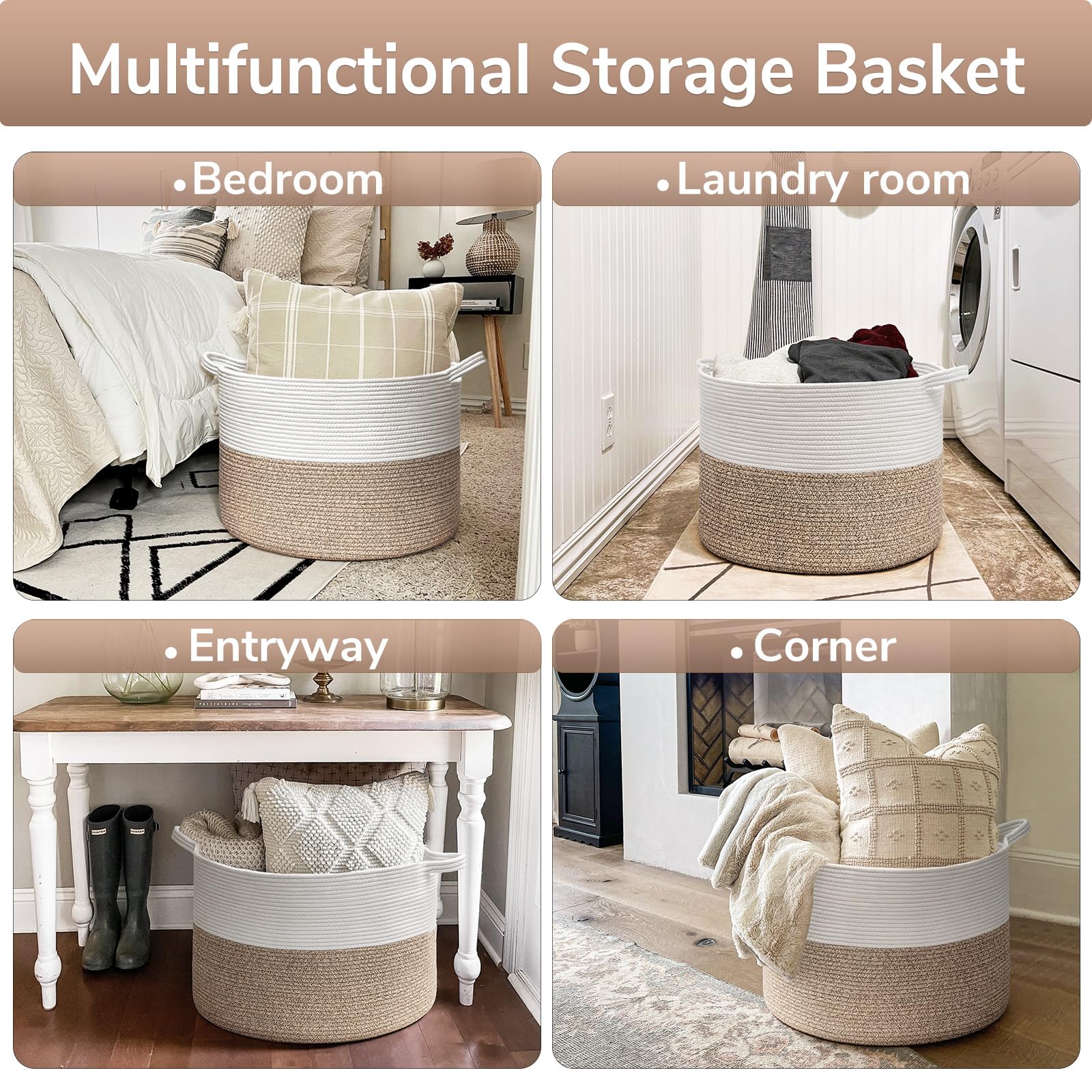 Goodpick Large Cotton Rope Basket, 83L Big Woven Storage Basket, Blanket Organizers And Storage, Baby Nursery Laundry Basket, Ex