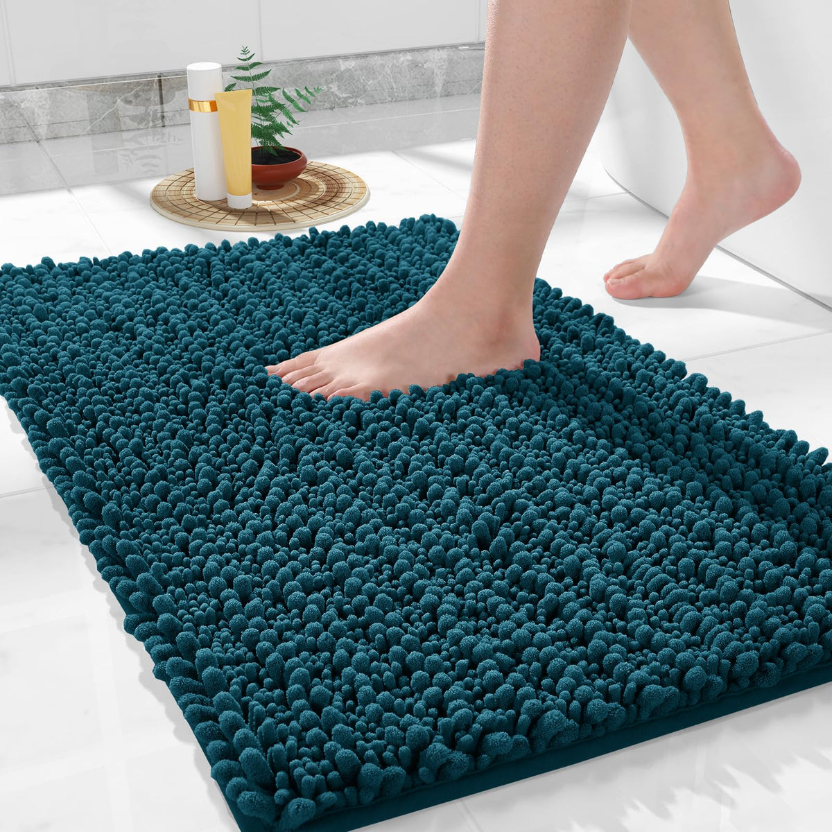 Yimobra Luxury Bathroom Rug Mat 24X17, Extra Soft & Absorbent Bath Rugs, Non-Slip Plush Shaggy Bath Carpet, Machine Wash Dry, Ba