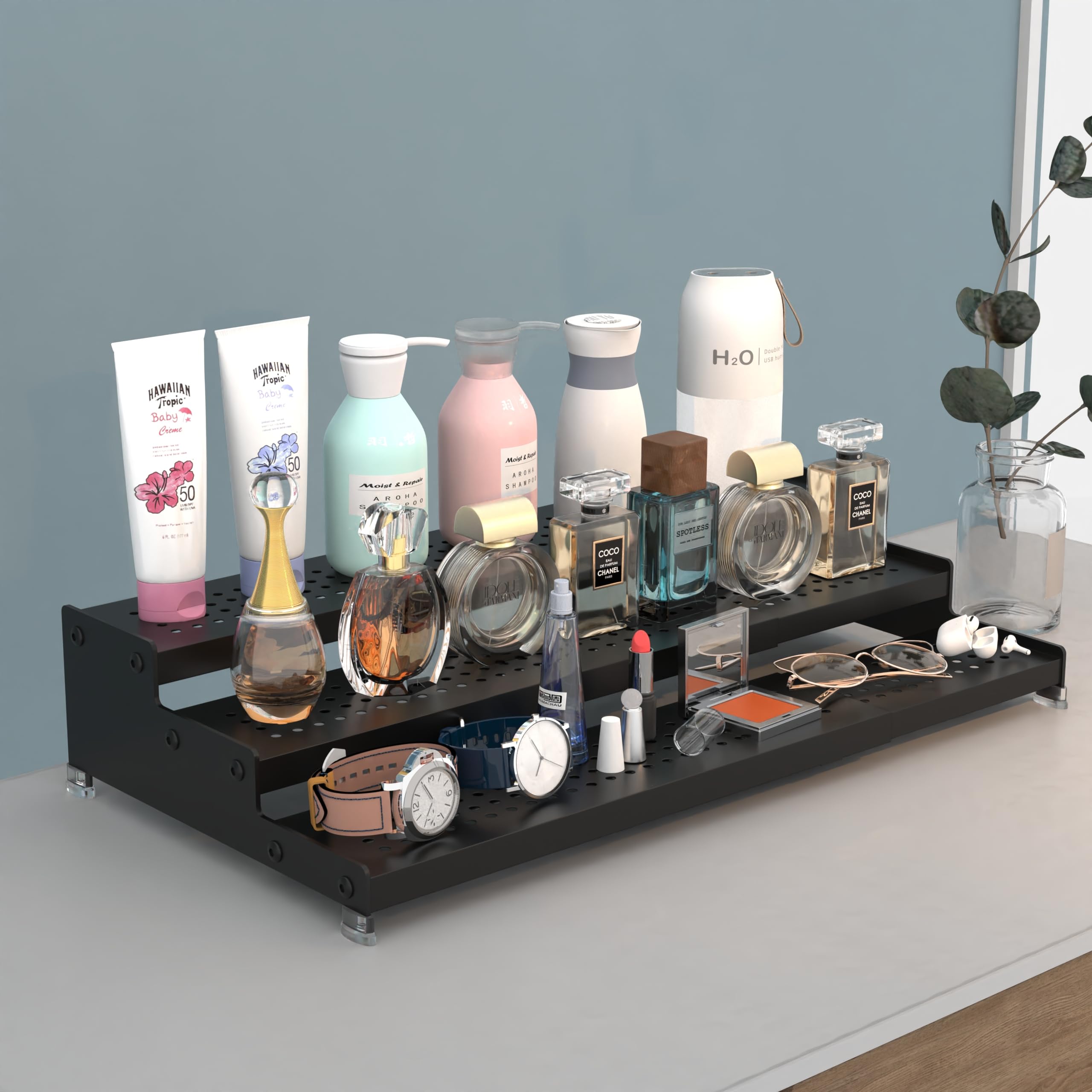 Expandable Spice Rack organizer with 3-Tier step shelf,Modern Design heavy duty,Non Skid and Visibility ,Great for Kitchen Cabin