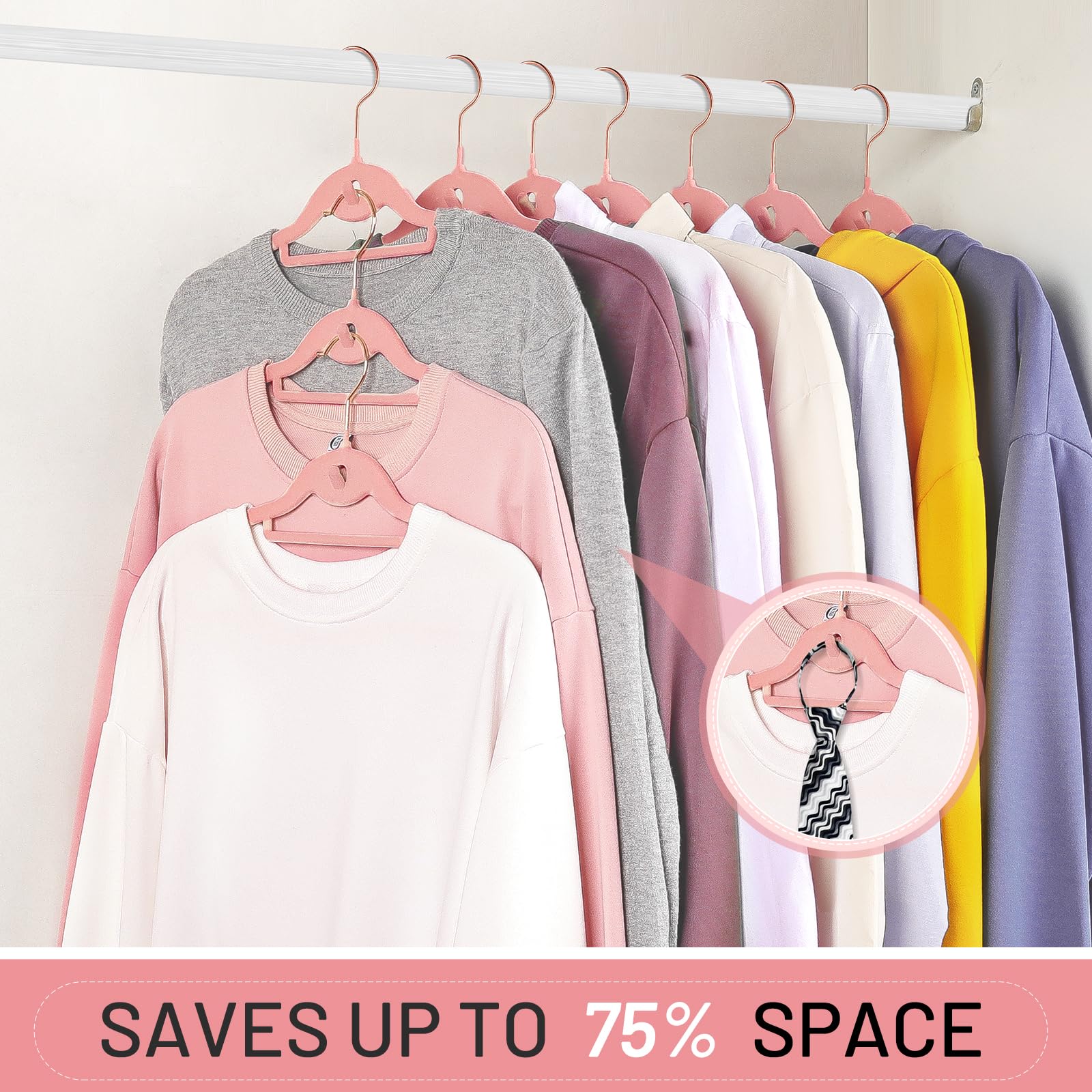 Velvet Hangers 30 Pack, Stopklas Pink Clothes Hangers Non Slip Felt Hangers With 360 Swivel Hook, Thin Hangers Space Saving, Hea