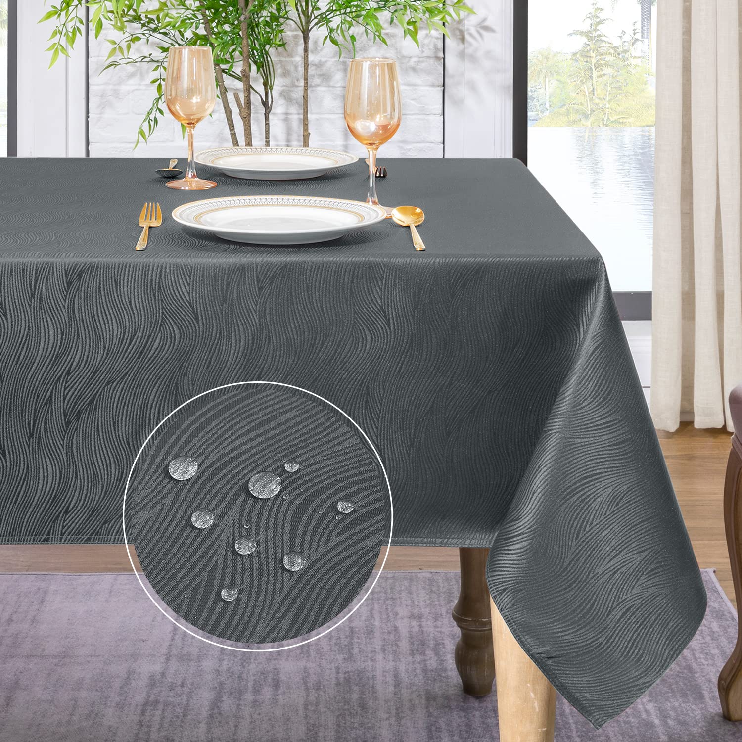 Softalker Jacquard Rectangle Tablecloth - Swirl Design Waterproof Stain Resistant Table Cover Wrinkle Free Heavy Weight Table Cl