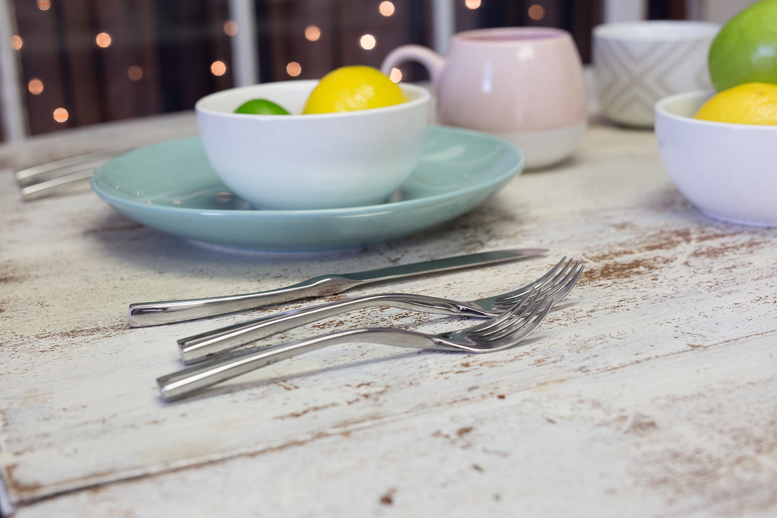 Knork Chrome Curve Flatware, 20 Piece Set, Service For 4, Silverware, Gloss Silver