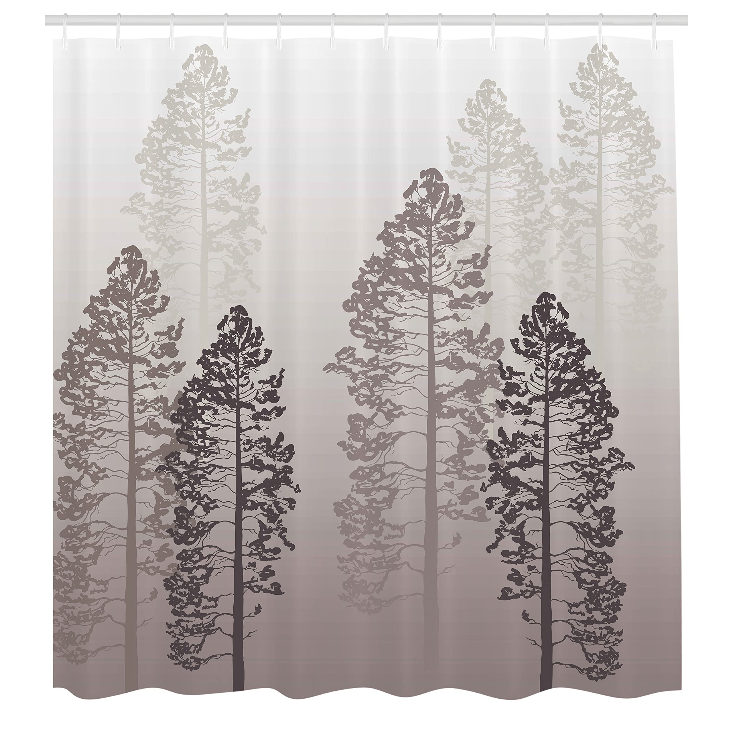 Ambesonne Country Shower Curtain, Pine Trees In The Forest On Foggy Seem Ombre Backdrop Wildlife Adventure Artwork, Cloth Fabric
