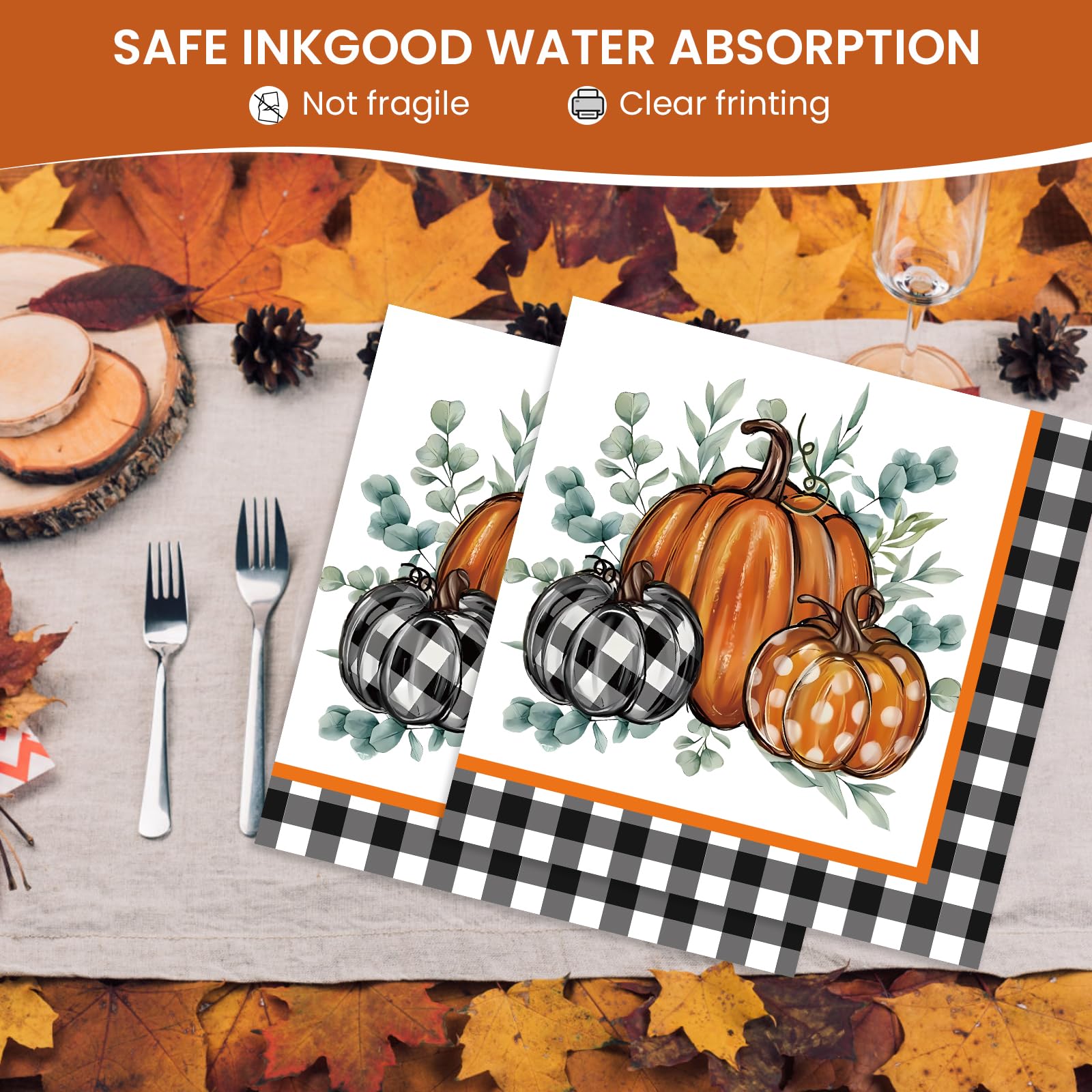 Dereinwo 50Pcs Fall Large 12 x 10 Oval Paper Plates and Napkins Disposable Heavy Duty Paper Plates and Napkins for Fall Party an