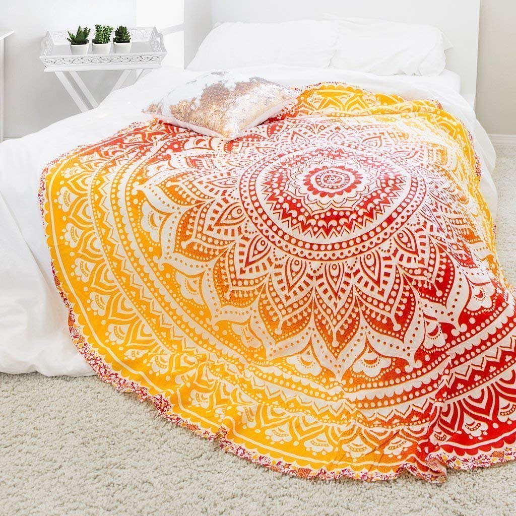 Fashion Hub 100% Cotton Mandala Dining Table Cover Round Tablecloth Multicolor Standard.
